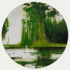 White Fisherman by Calo Carratalá - Round Painting, Rainforest Landscape