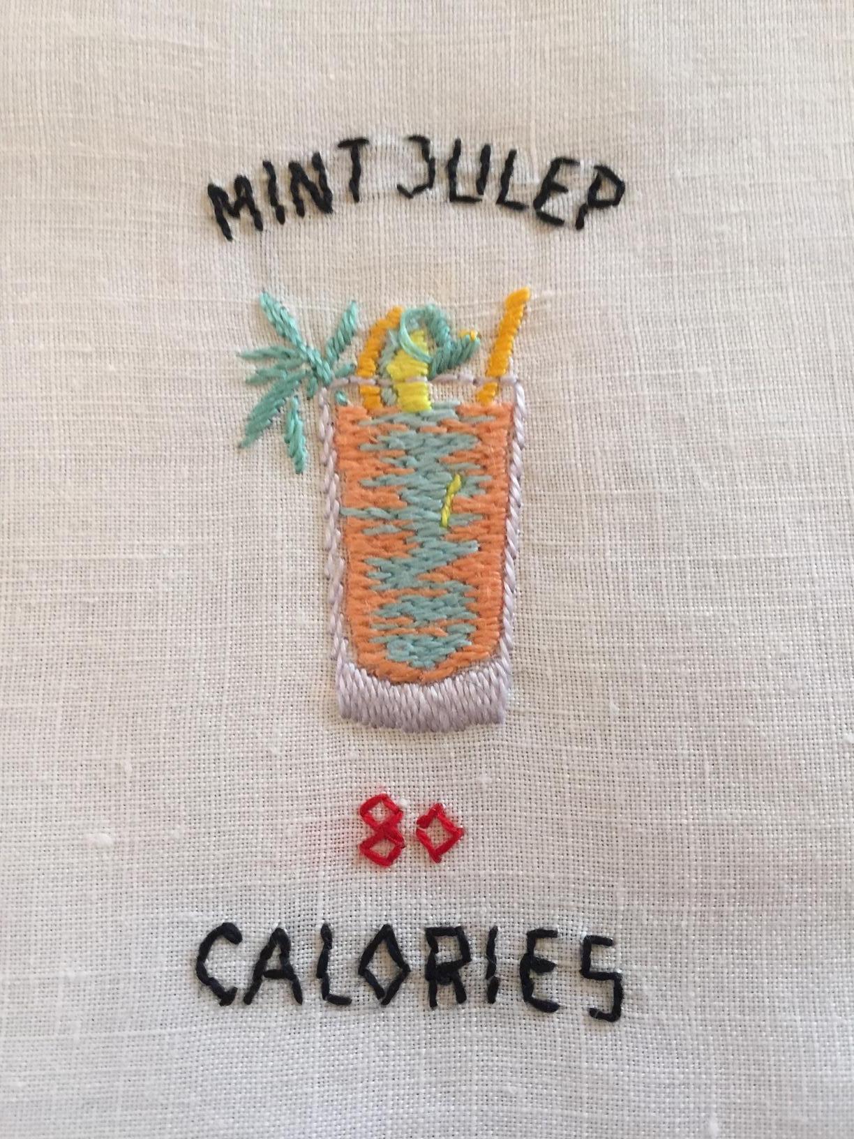 Calorie Count Cocktail Napkins Embroidered Linen 1950's  In Excellent Condition In New Hope, PA