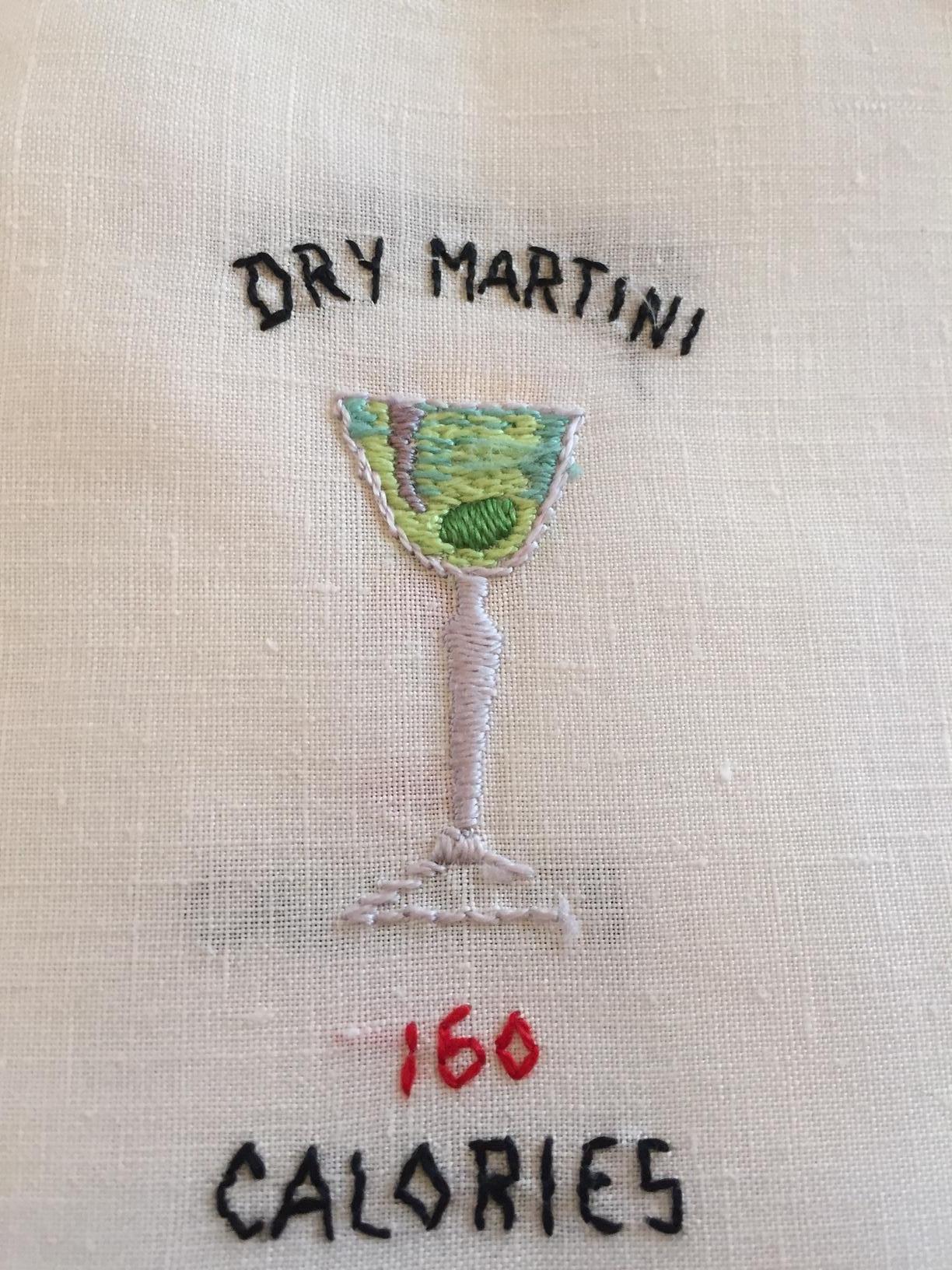 Women's or Men's Calorie Count Cocktail Napkins Embroidered Linen 1950's 