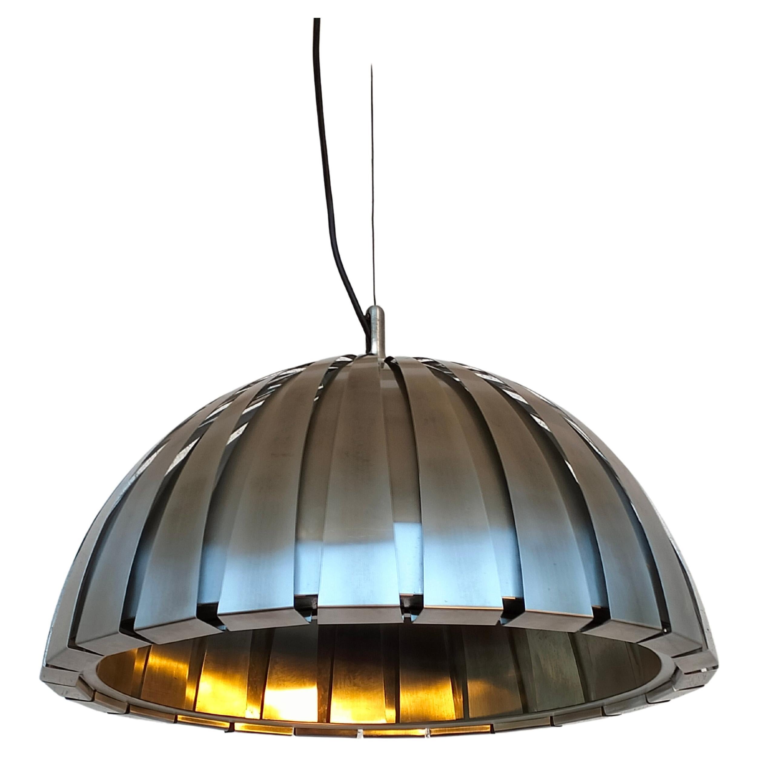 Calotta steel pendant lamp chandelier by Elio Martinelli for Martinelli Luce 60s For Sale