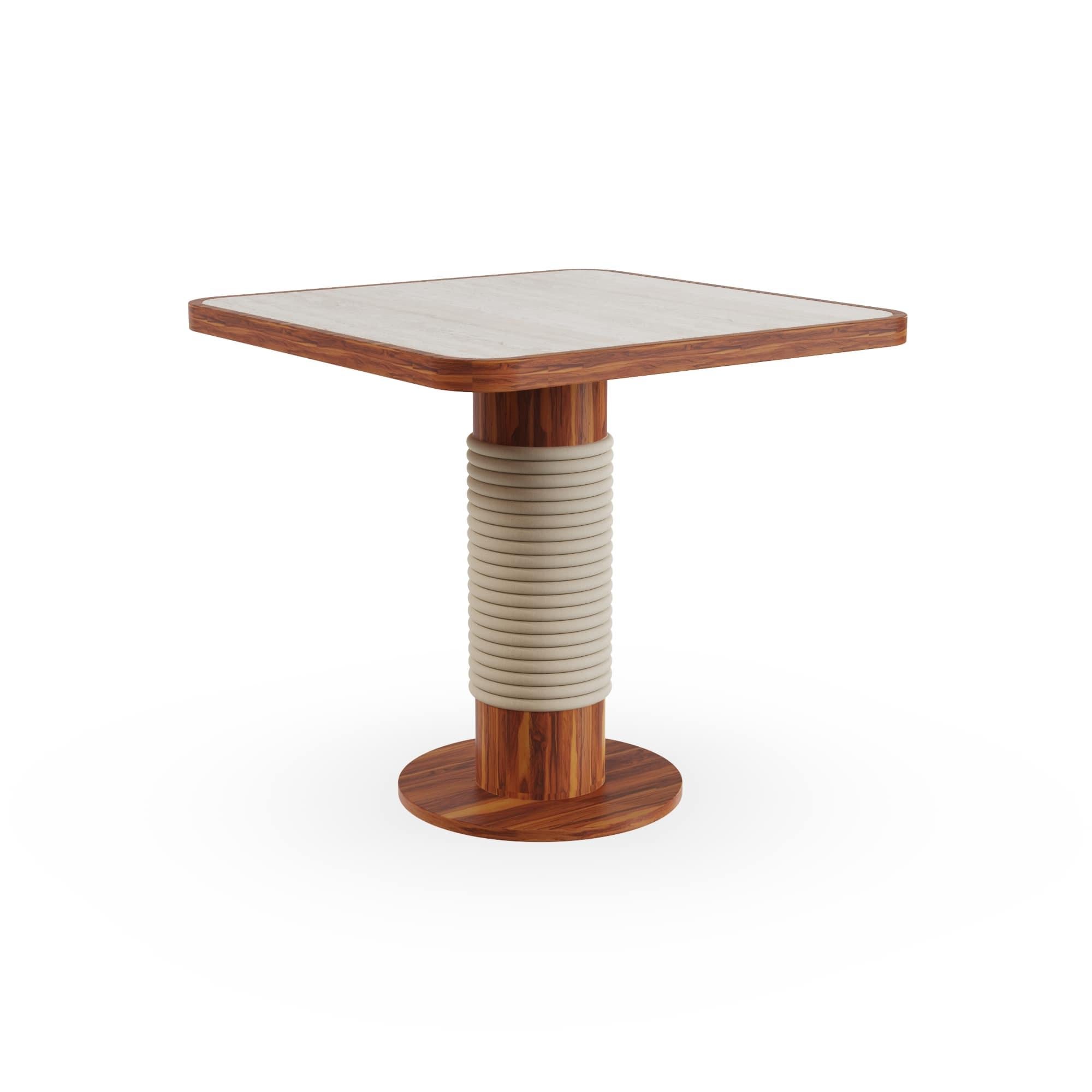 Organico moderno Calpe Outdoor Square Dining Table in Iroko Wood with Travertine Top in vendita