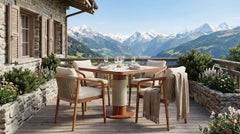 Calpe Outdoor Square Dining Table in Iroko Wood with Travertine Top