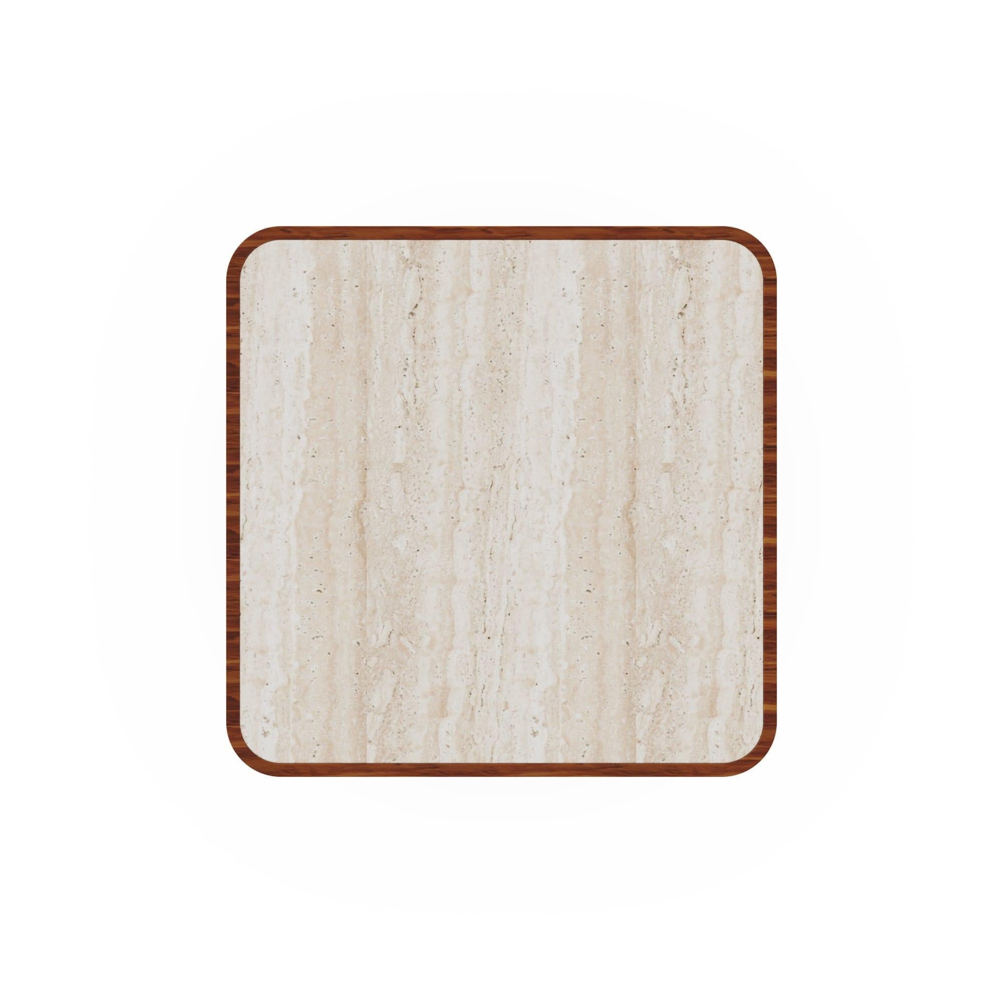 Calpe Outdoor Square Dining Table in Iroko Wood with Travertine Top In condizioni Nuovo in vendita a Carvalhosa, PT