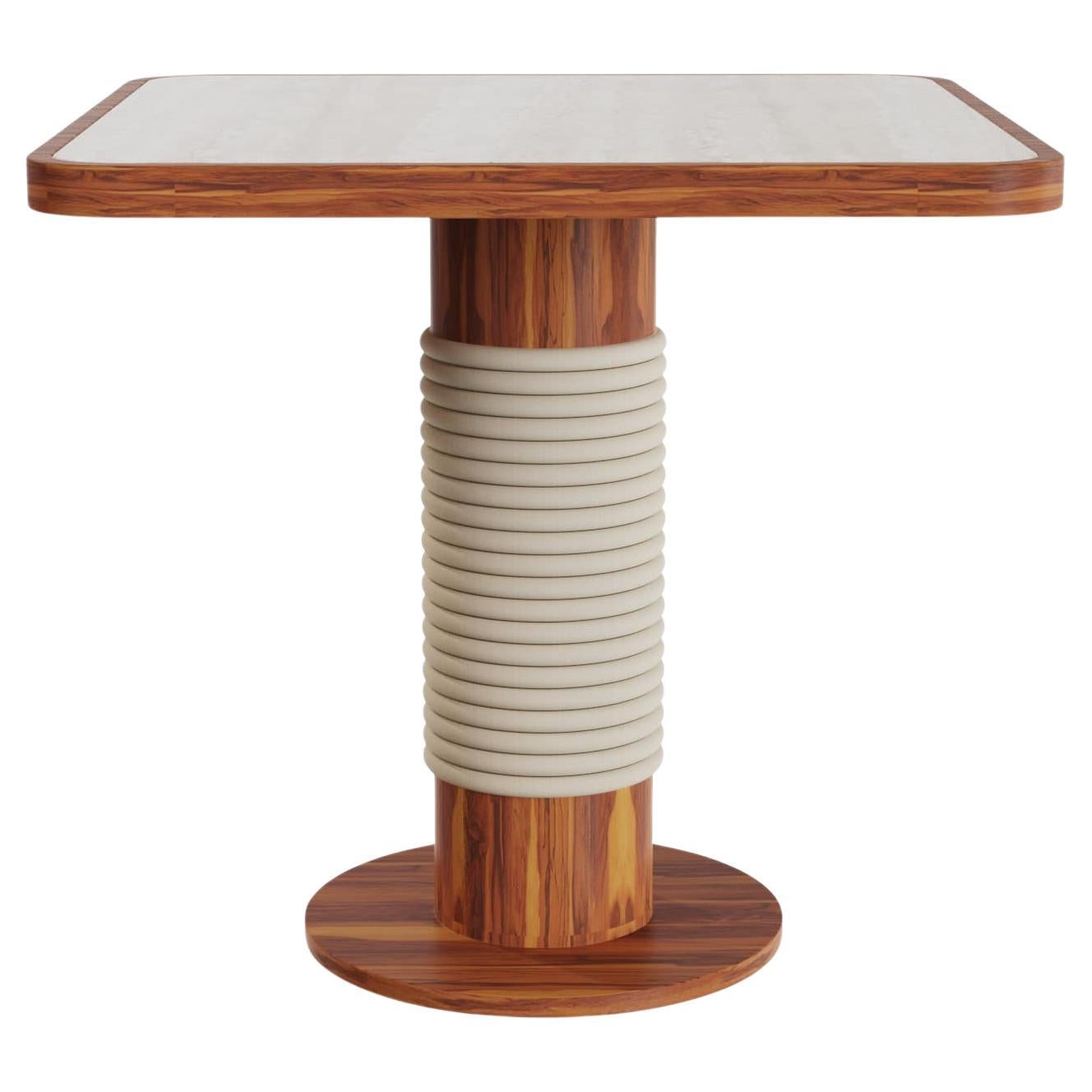 Calpe Outdoor Square Dining Table in Iroko Wood with Travertine Top