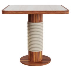 Calpe Outdoor Square Dining Table in Iroko Wood with Travertine Top