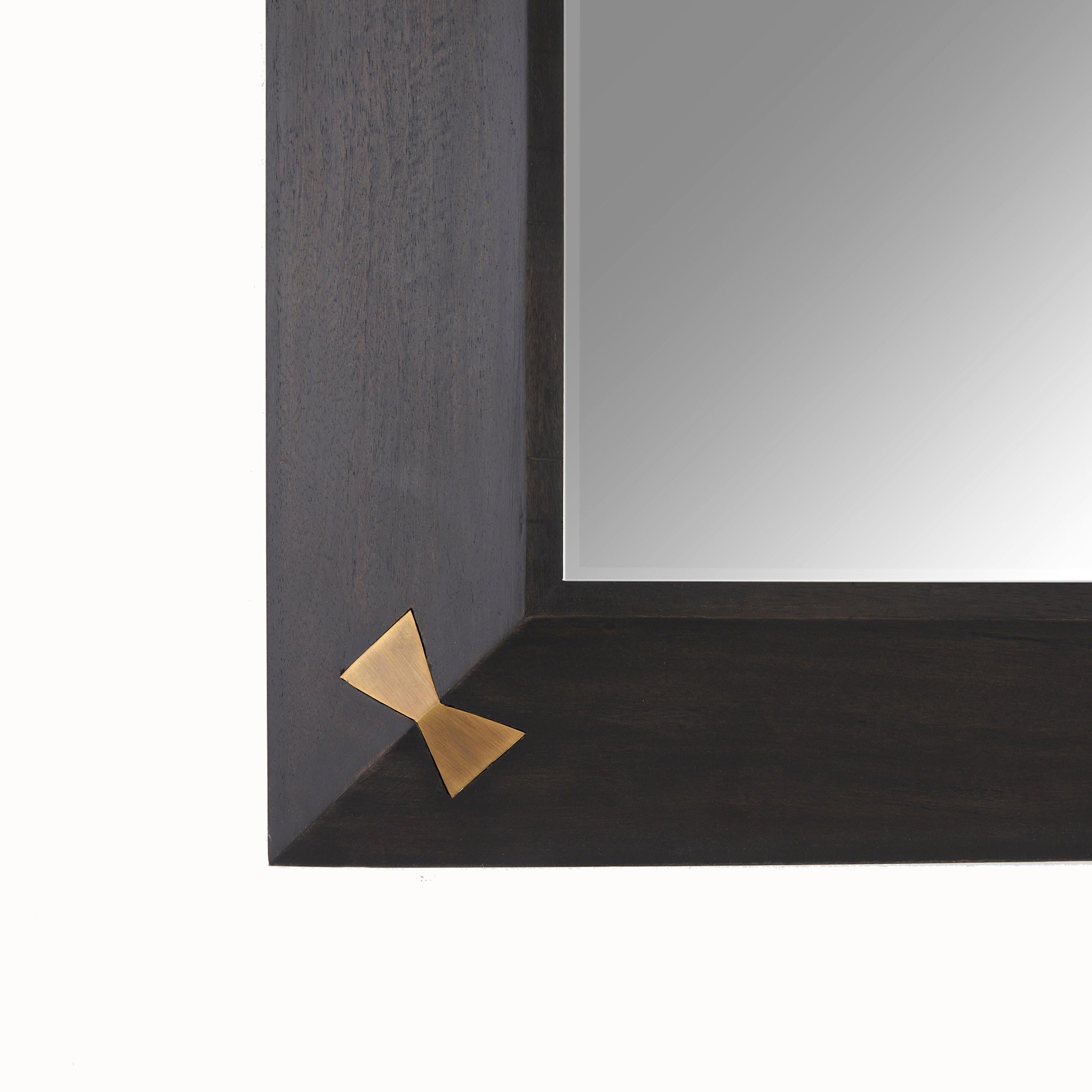 Calpini Mirror WMI42 - antique brass and sable mango wood en venta 3