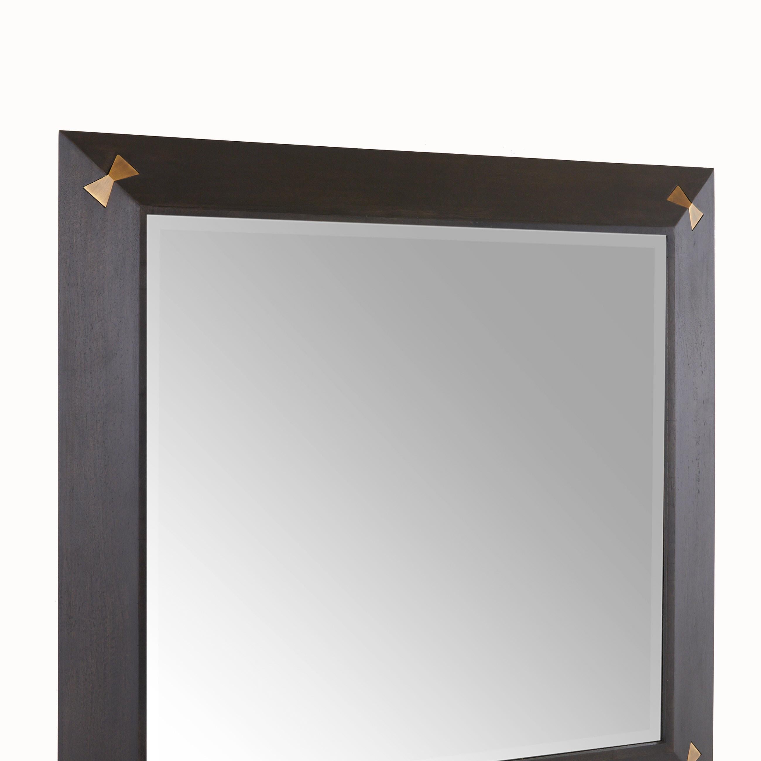 Calpini Mirror WMI42 - antique brass and sable mango wood en venta 4