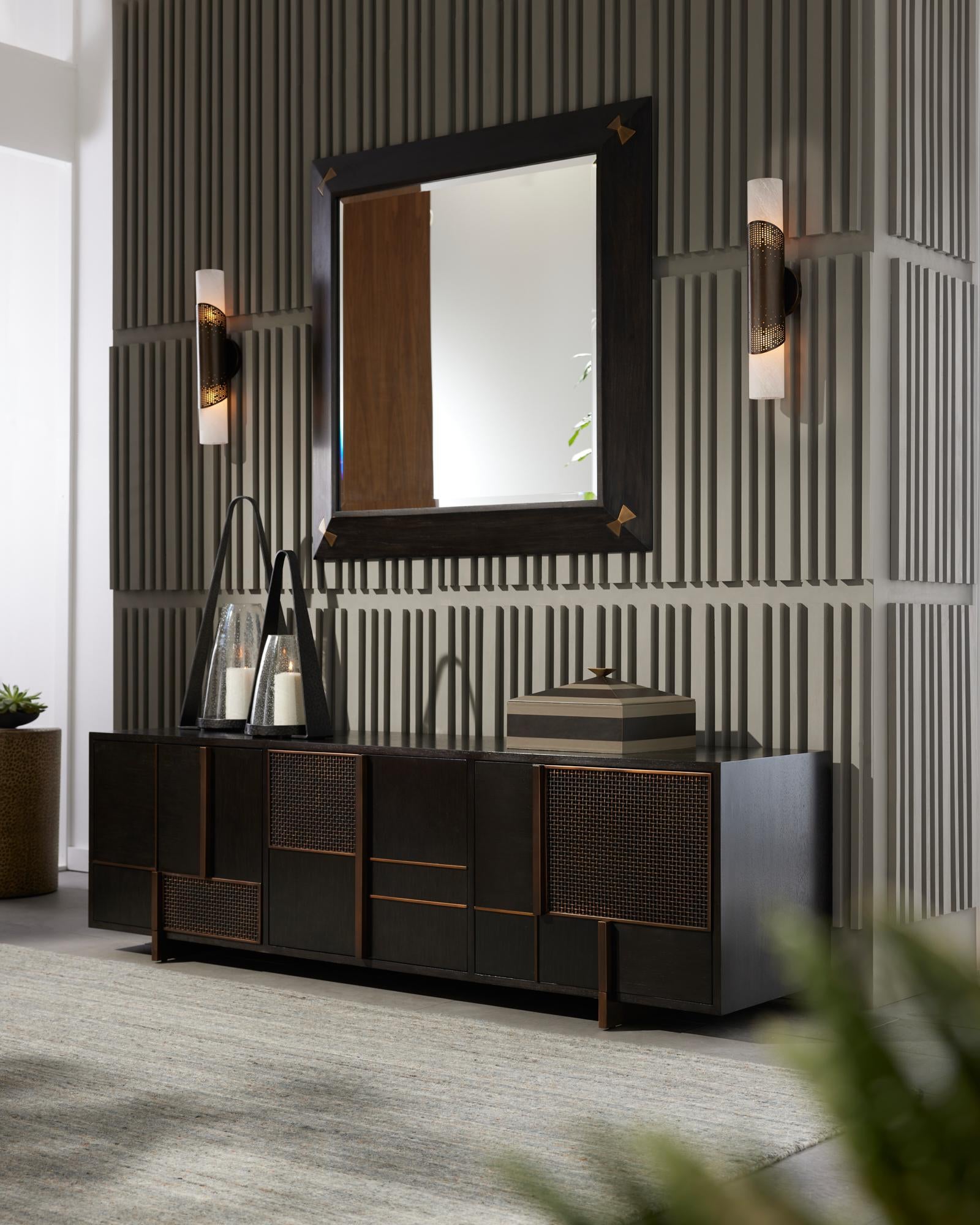 Calpini Mirror WMI42 - antique brass and sable mango wood Indio en venta