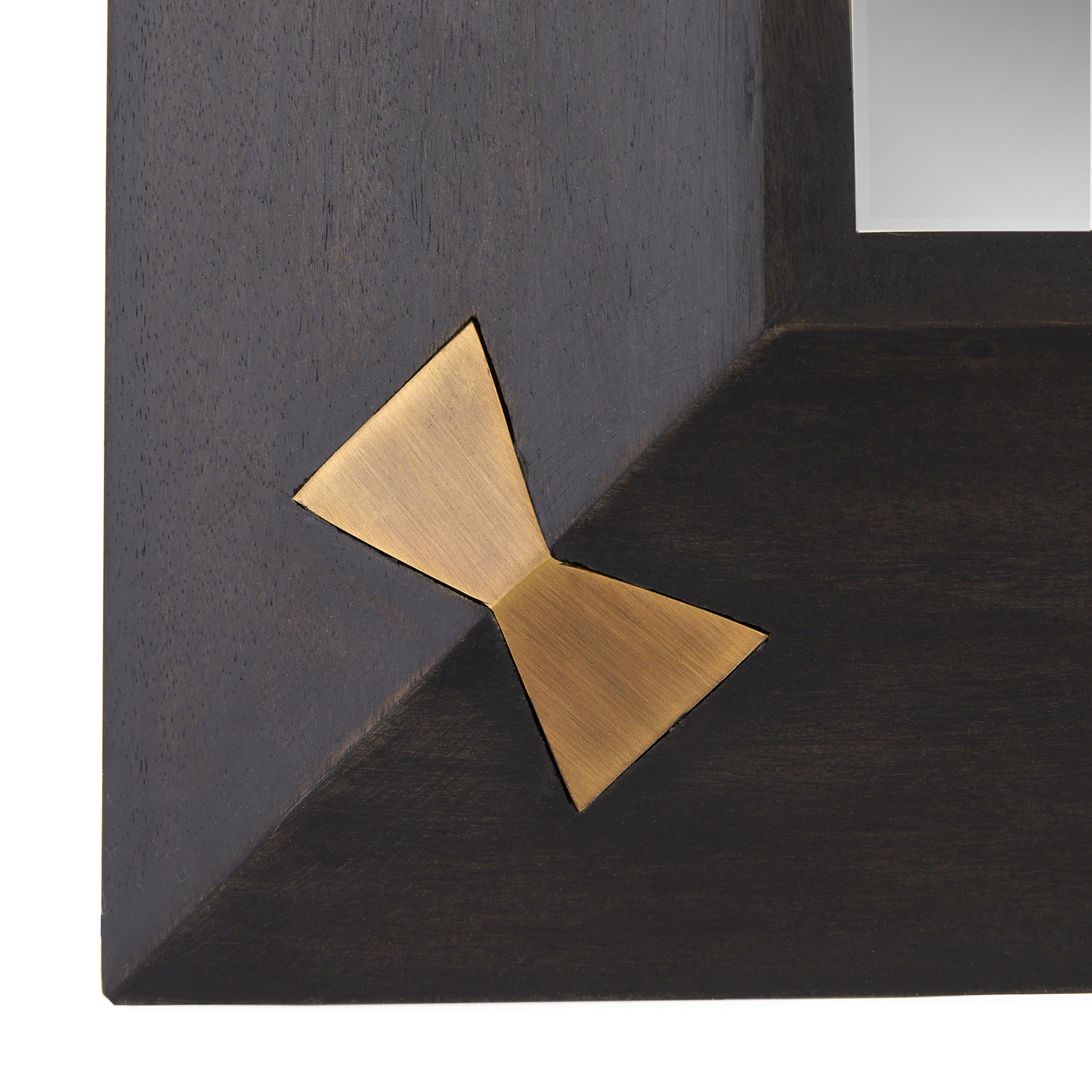 Calpini Mirror WMI42 - antique brass and sable mango wood en venta 2