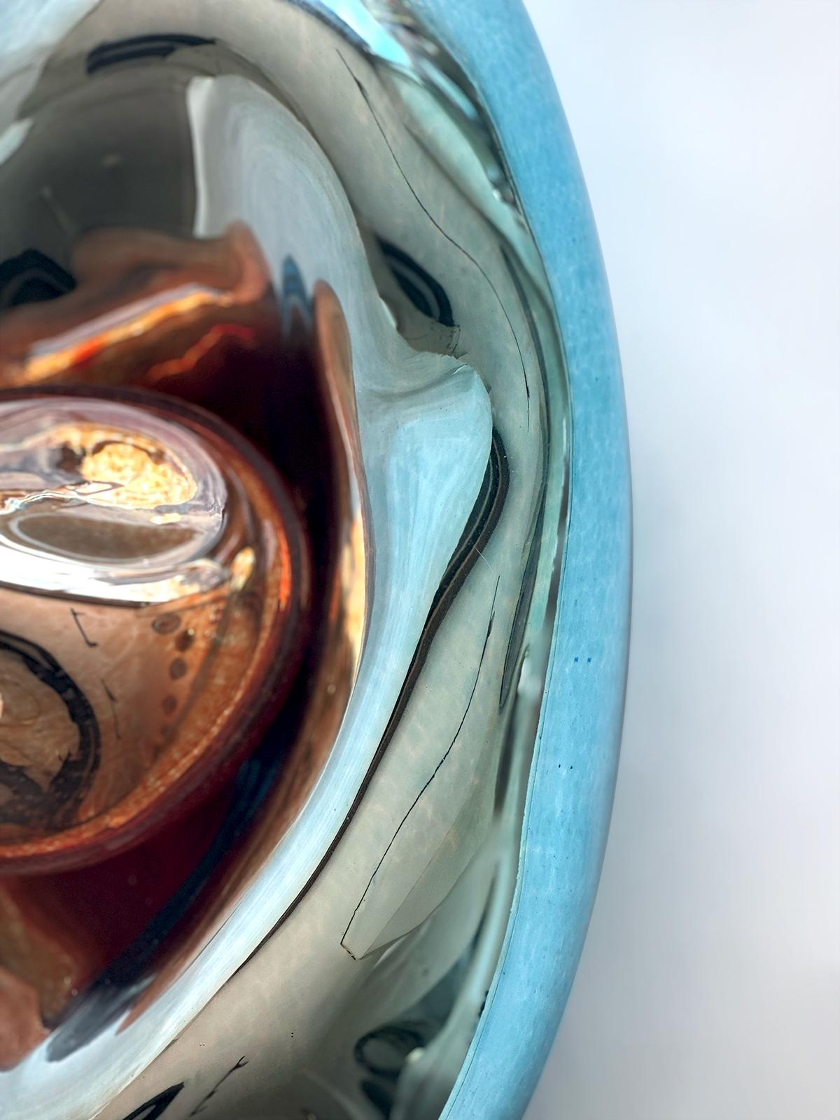 Turco Calsilica II Specchio d'argento Scultura in vetro soffiato a mano di Homa in vendita