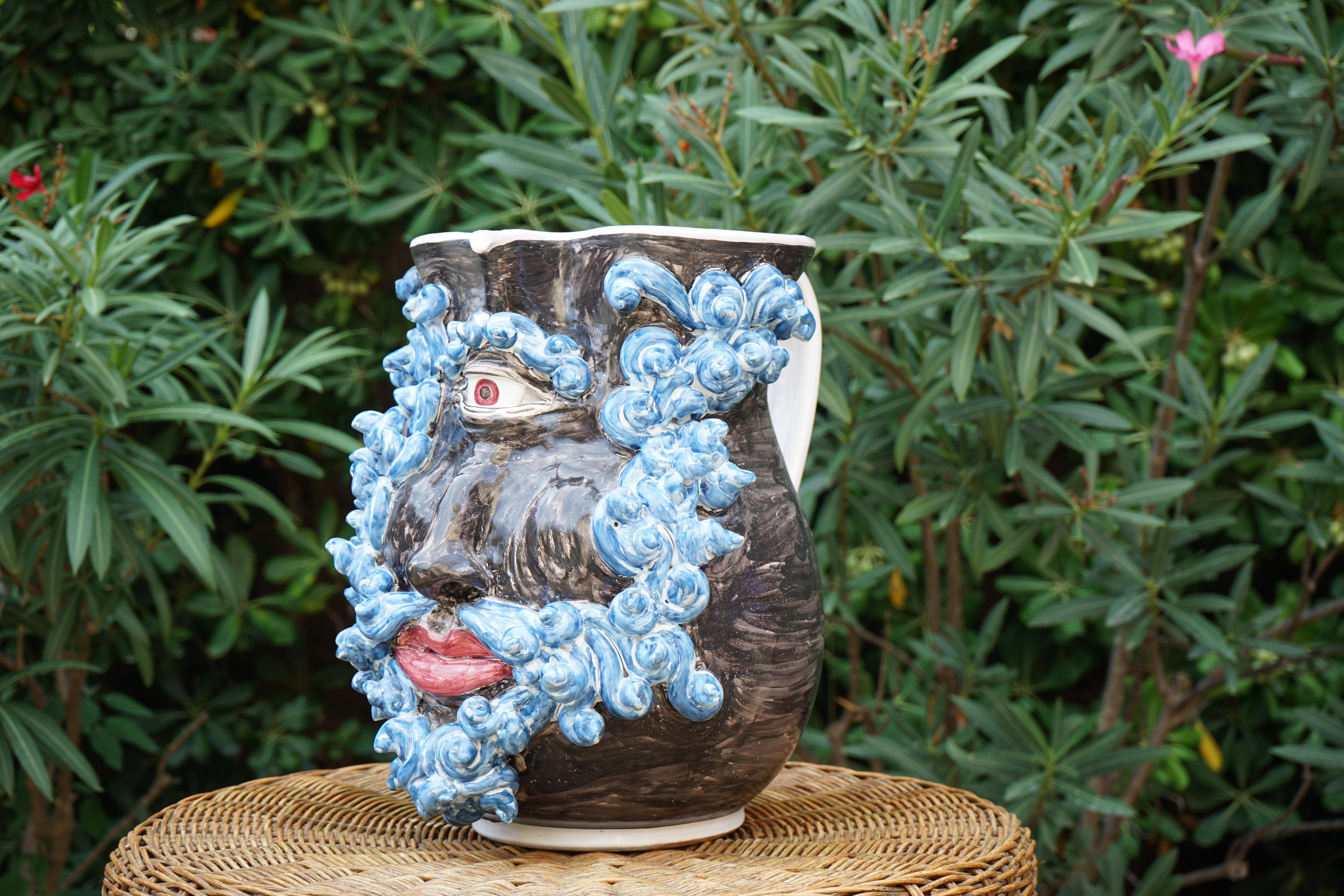 Modern Caltagirone Ceramic Carafe Vase Model Ciclope For Sale