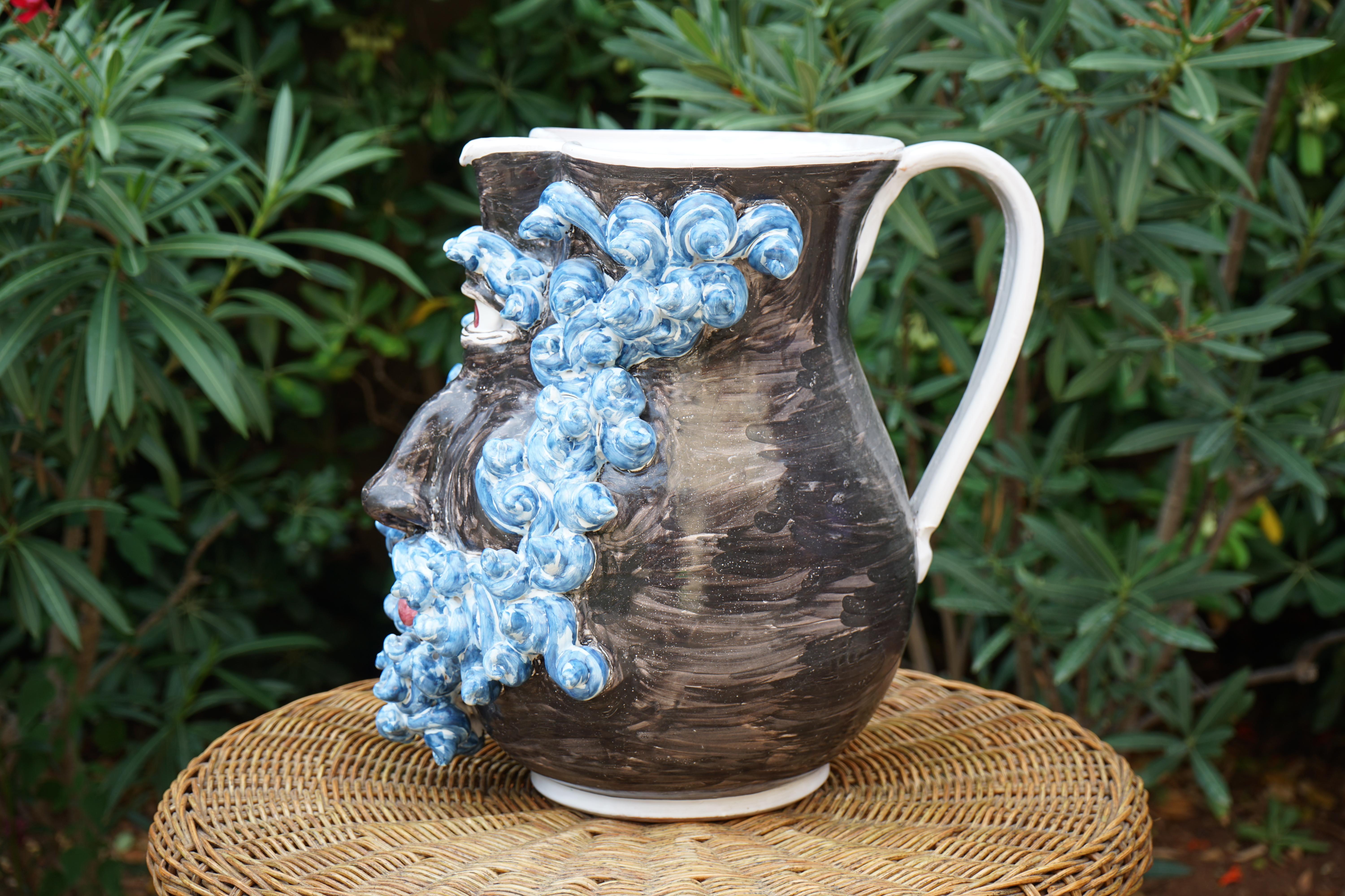 Italian Caltagirone Ceramic Carafe Vase Model Ciclope For Sale