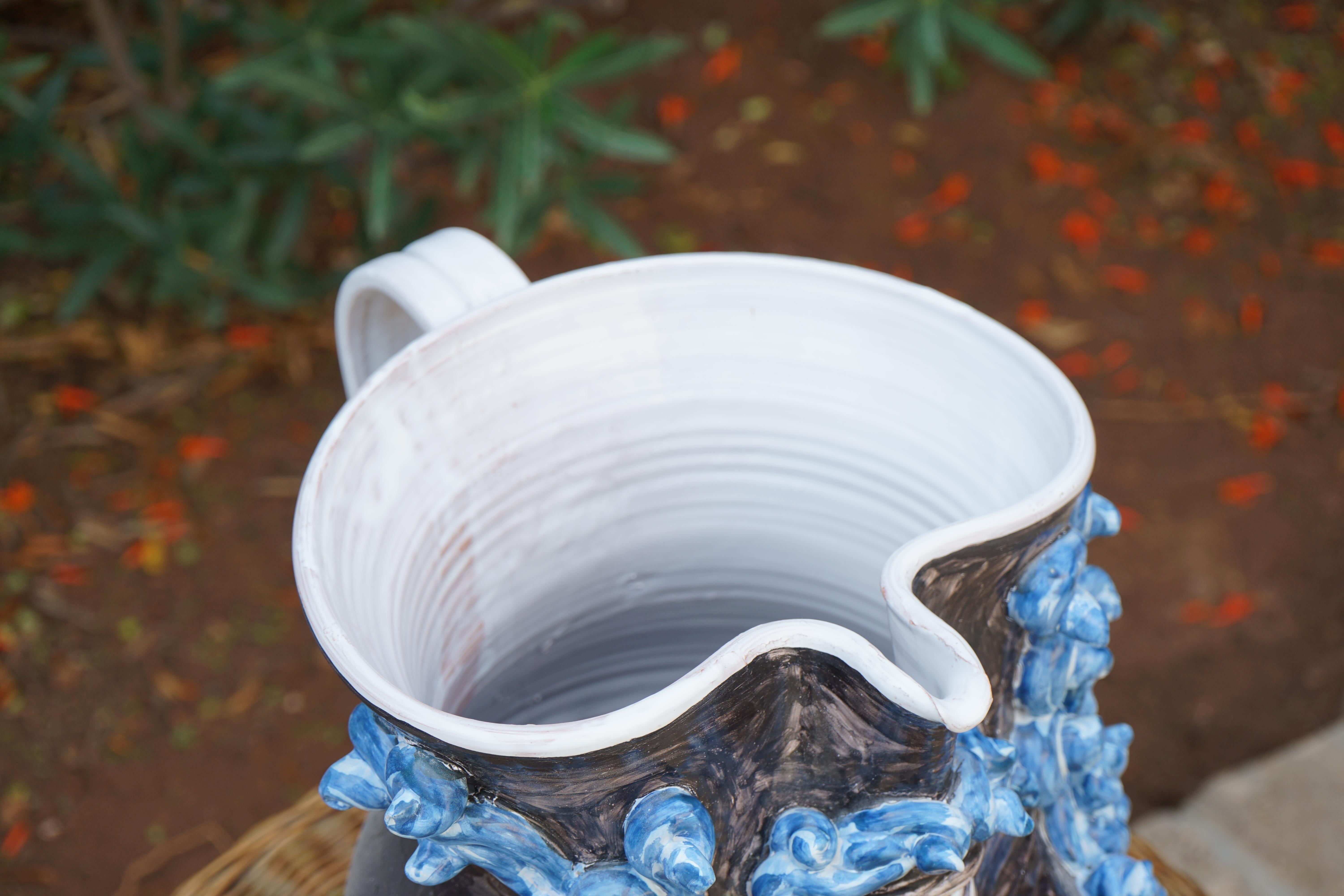 Contemporary Caltagirone Ceramic Carafe Vase Model Ciclope For Sale