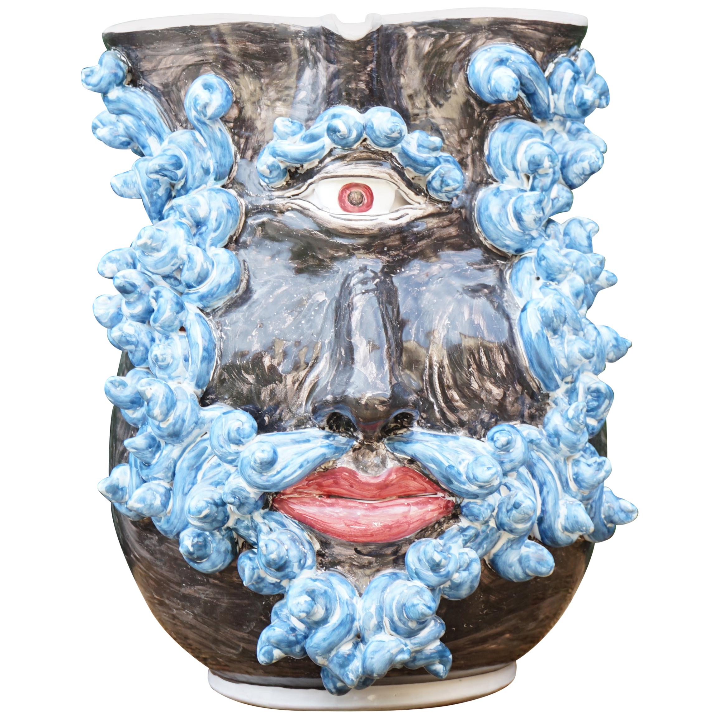 Caltagirone Ceramic Carafe Vase Model Ciclope For Sale