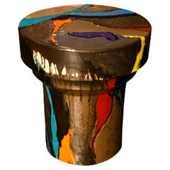 Taburete/Mesa auxiliar de cerámica multicolor Caltagirone