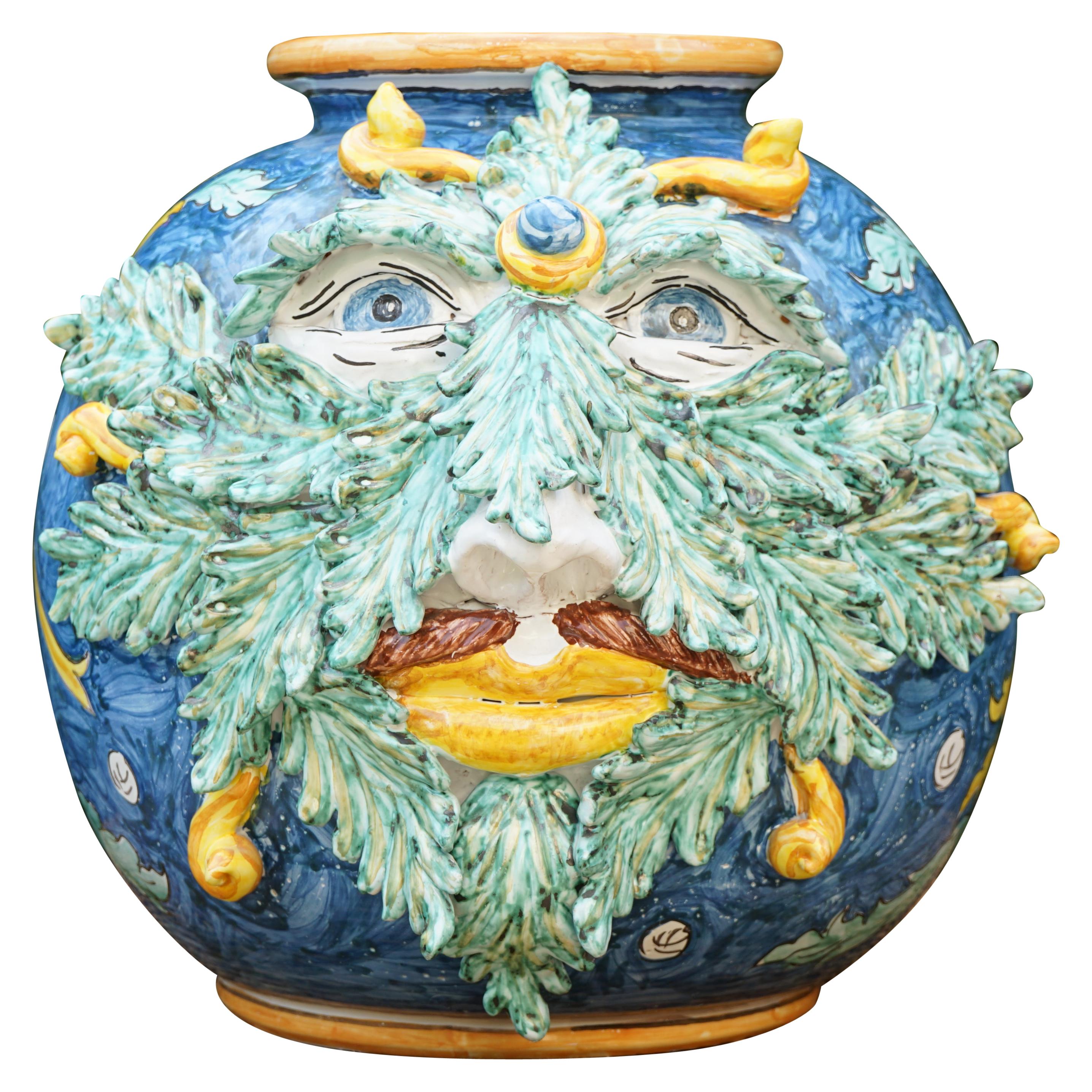 Caltagirone Ceramic Sculpture Vase Model Santino For Sale