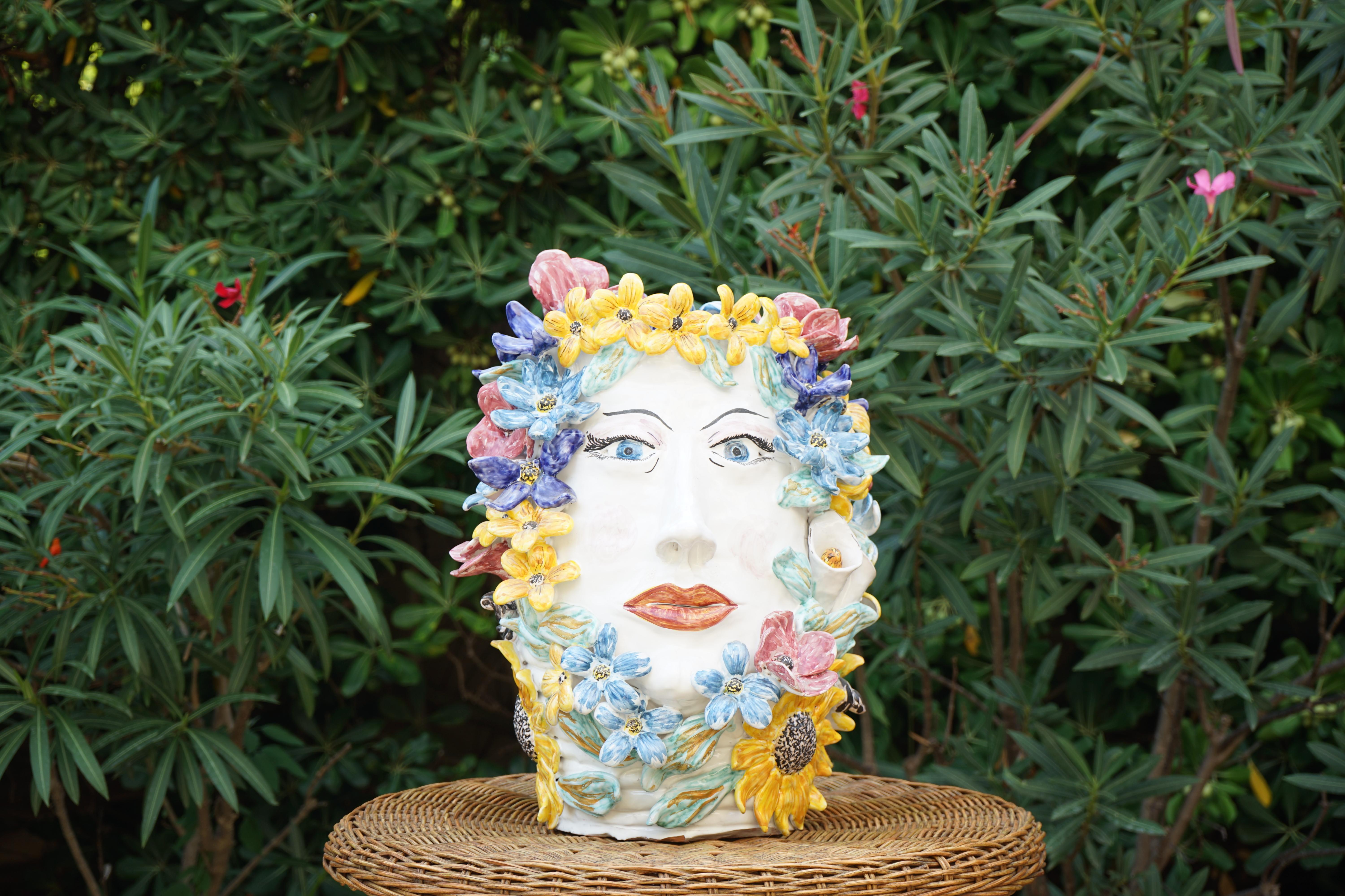 Modern Caltagirone Ceramic Sculpture Vase Model Primavera For Sale