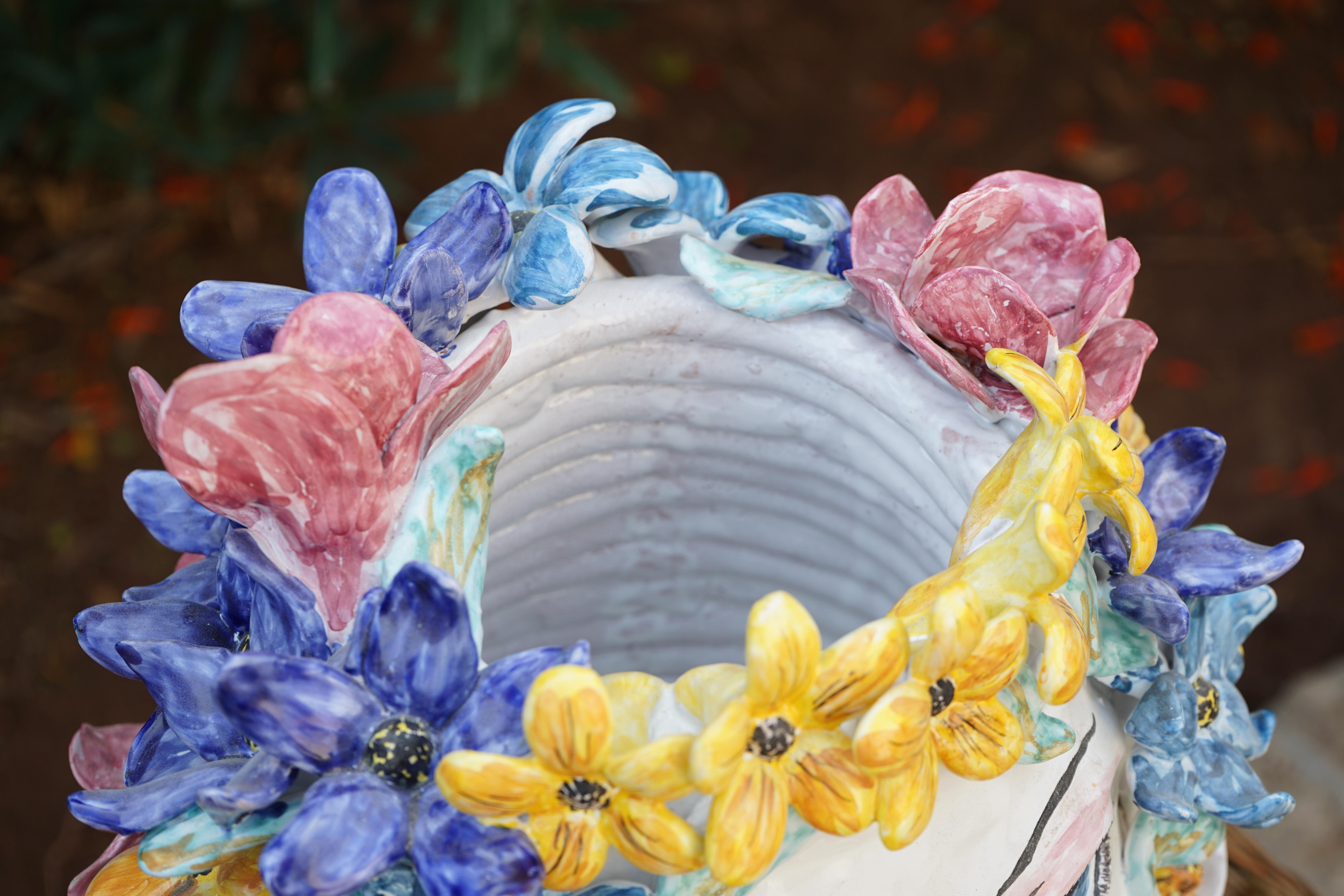 Caltagirone Ceramic Sculpture Vase Model Primavera For Sale 1