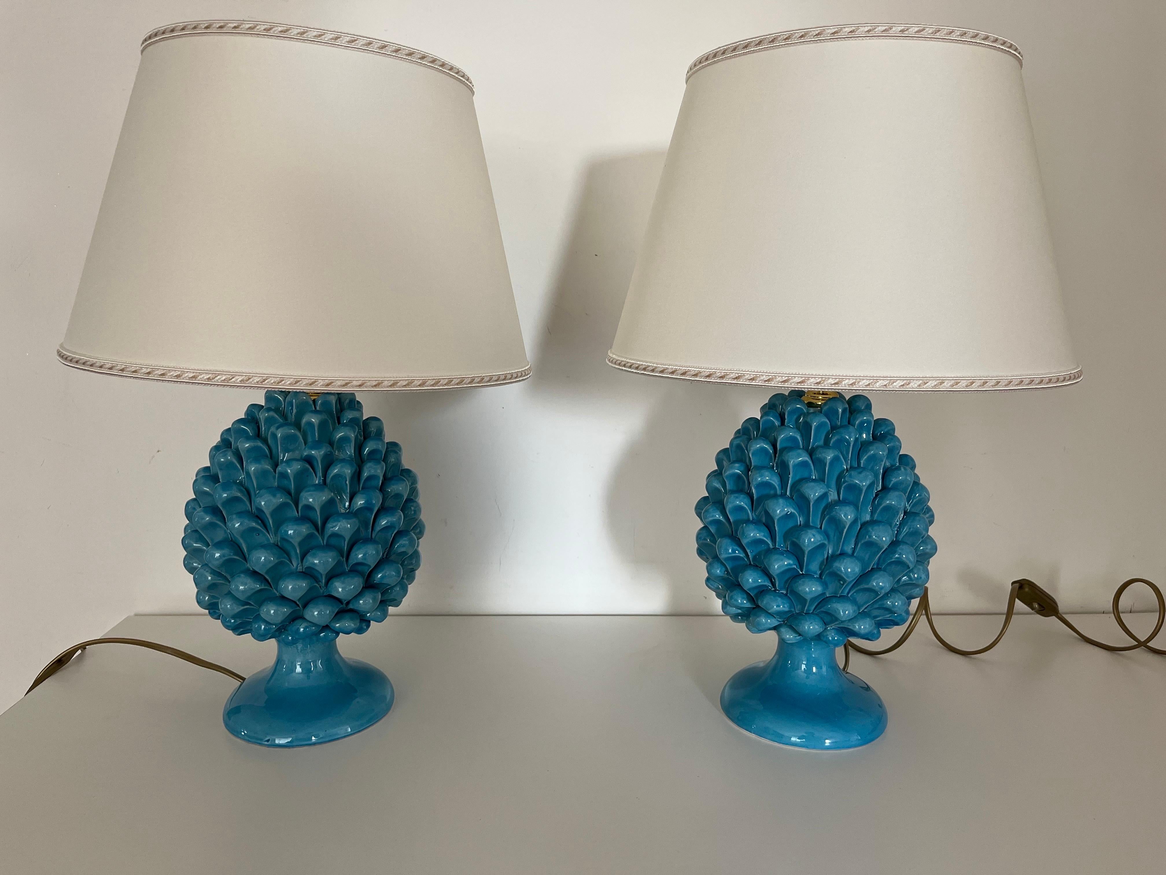 Italian Caltagirone Ceramics a Pair of Blu Table Lamps only for today 