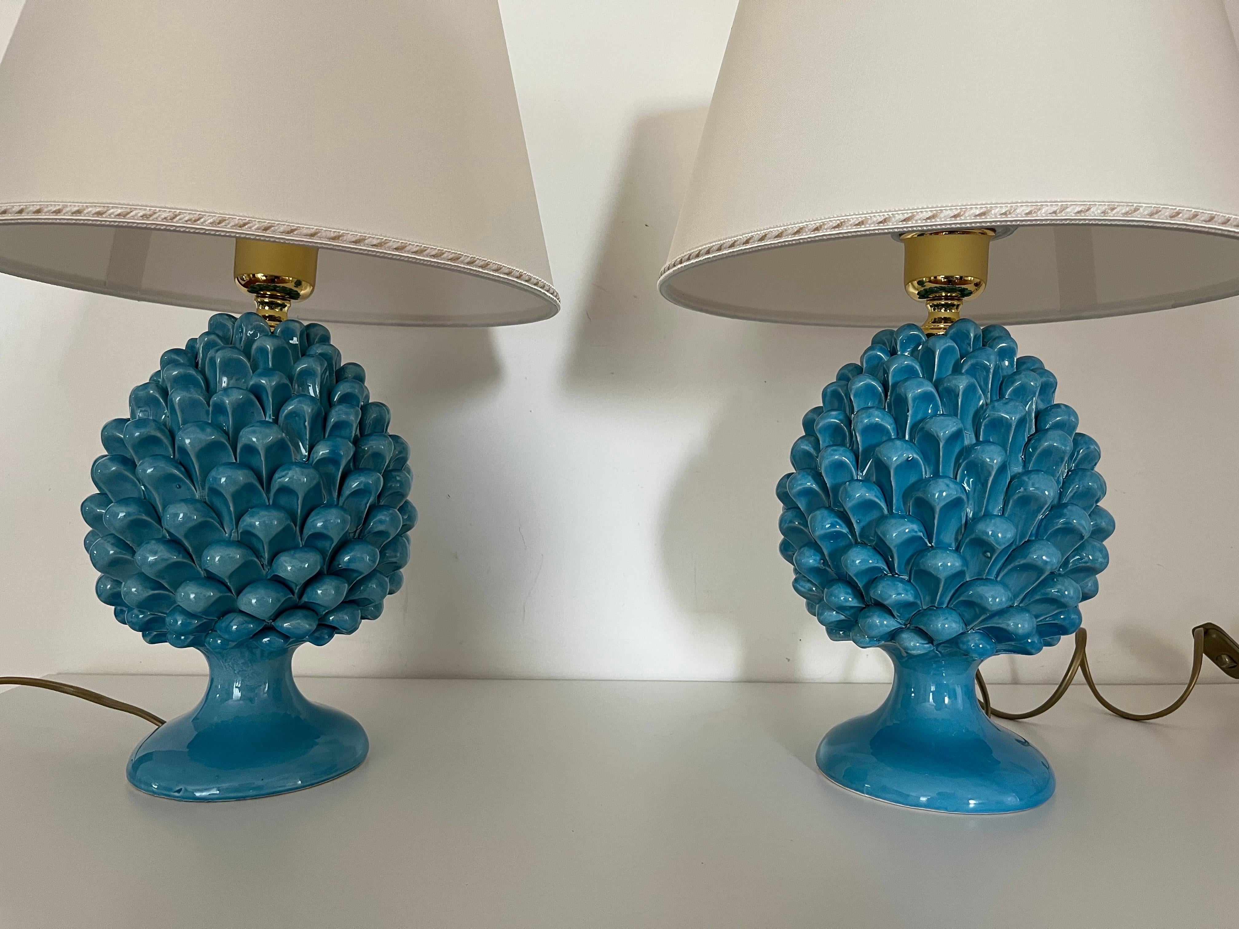 Caltagirone Ceramics a Pair of Blu Table Lamps only for today  In New Condition In Foggia, FG