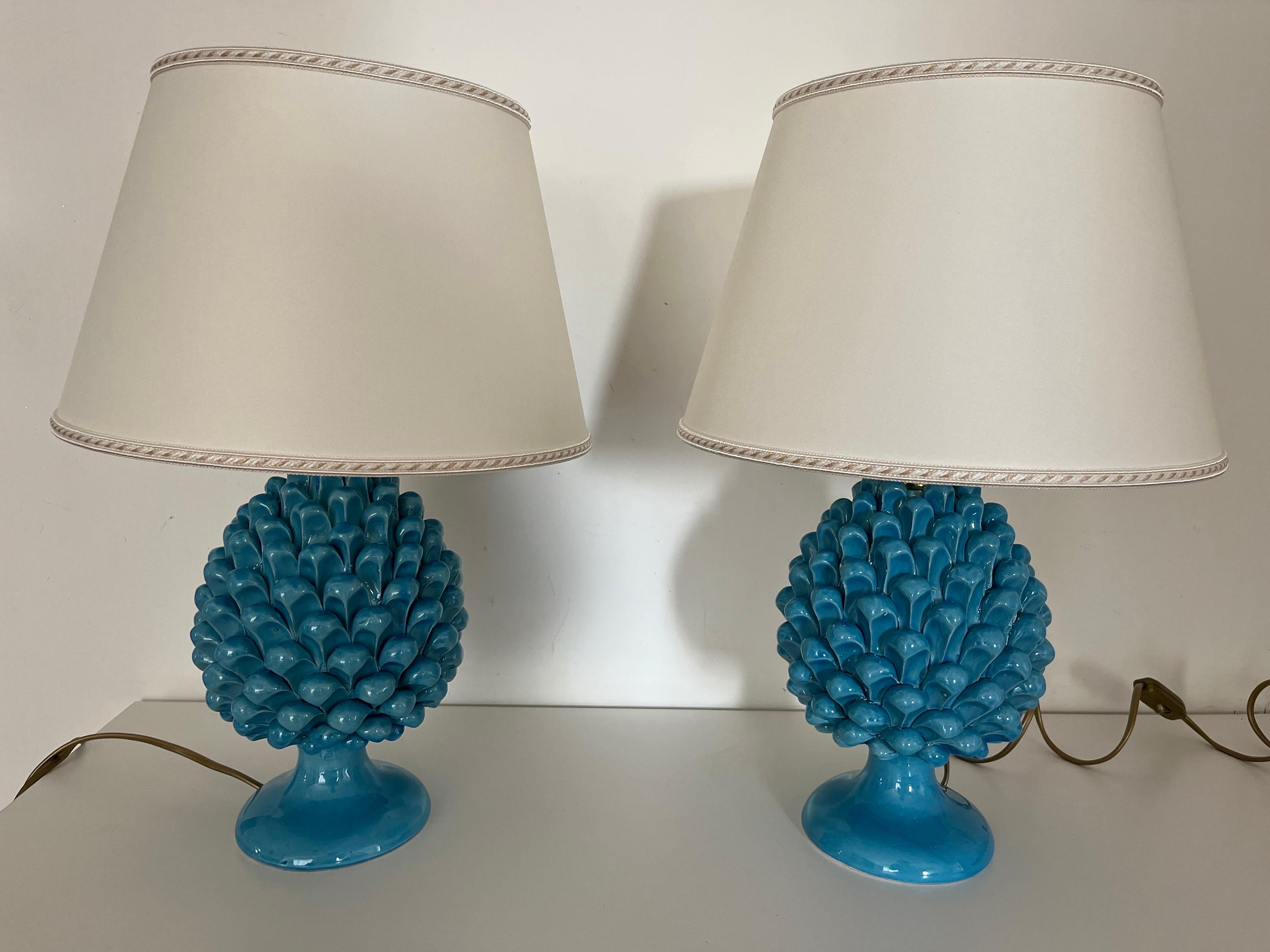Contemporary Caltagirone Ceramics a Pair of Blu Table Lamps only for today 