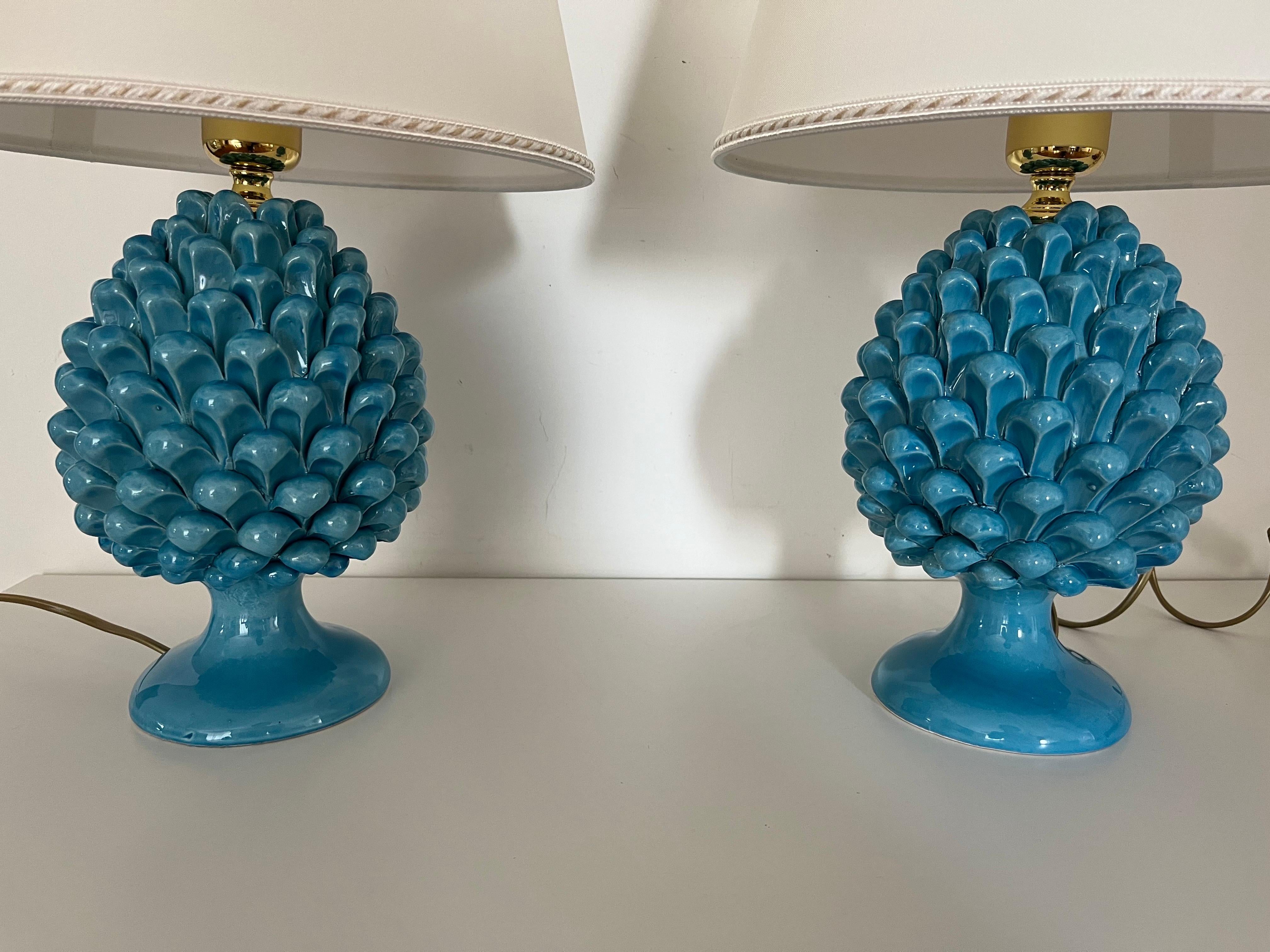 Caltagirone Ceramics a Pair of Blu Table Lamps only for today  1