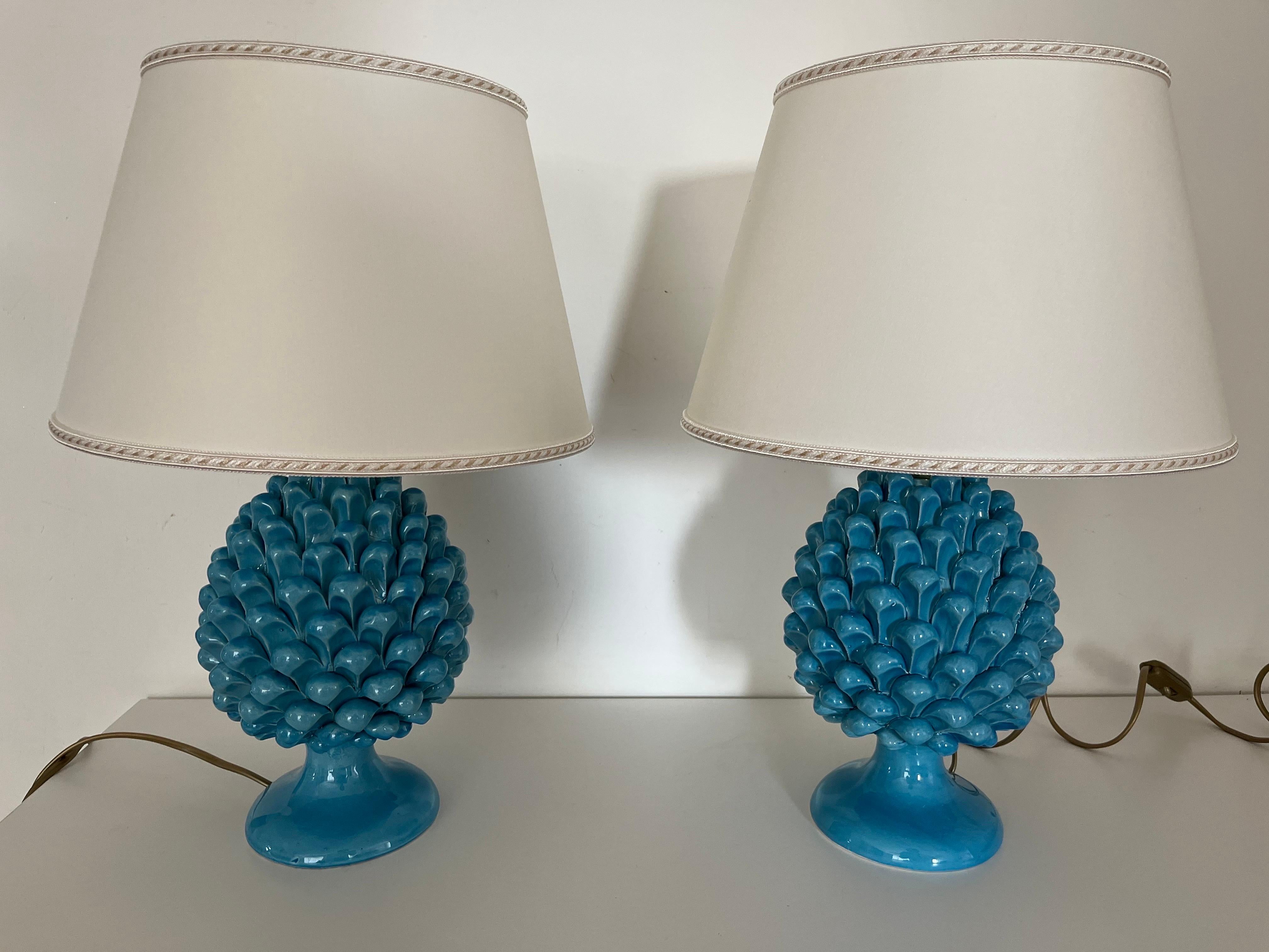 Caltagirone Ceramics a Pair of Blu Table Lamps only for today  2