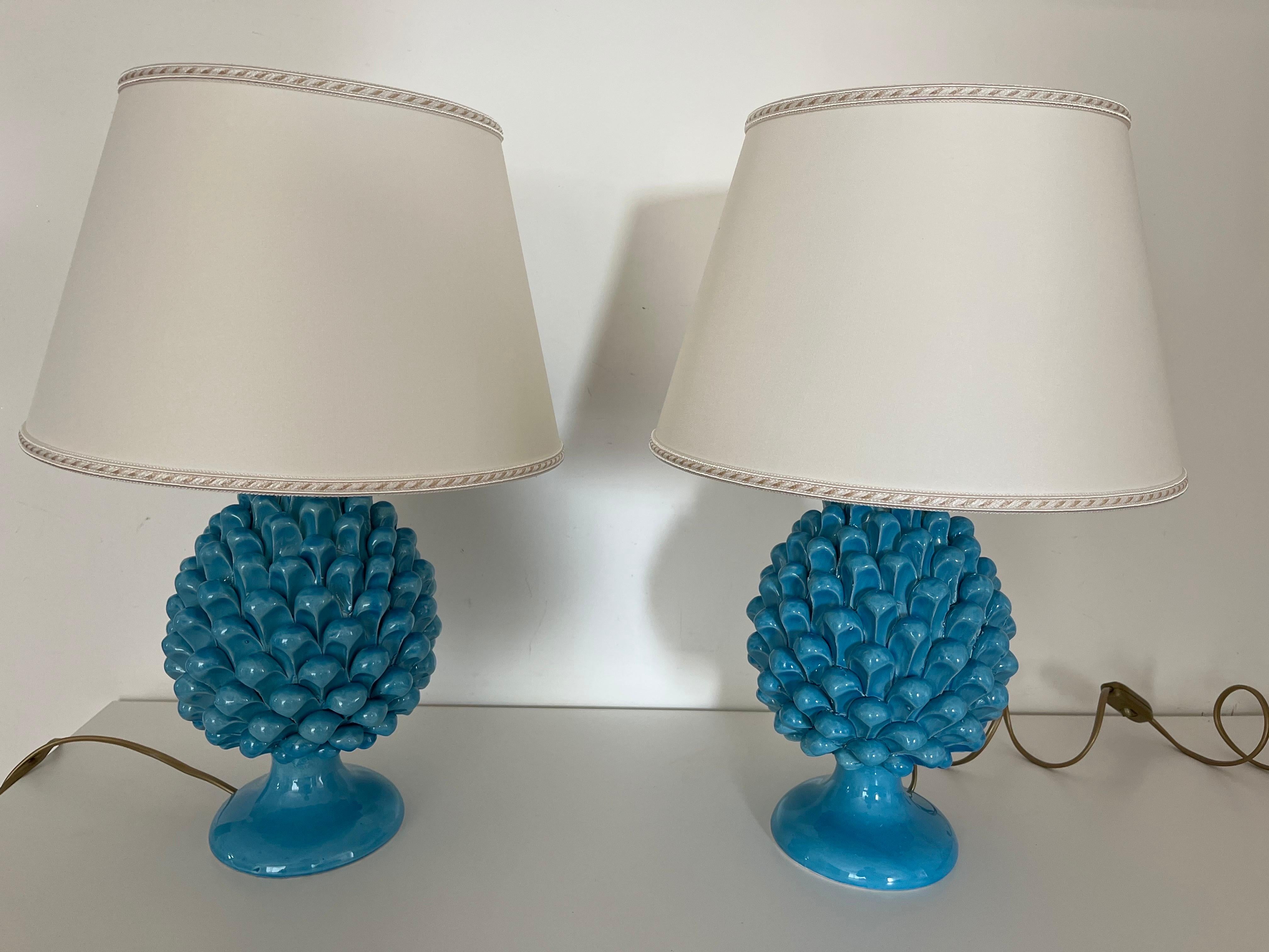 Caltagirone Ceramics a Pair of Blu Table Lamps only for today  3