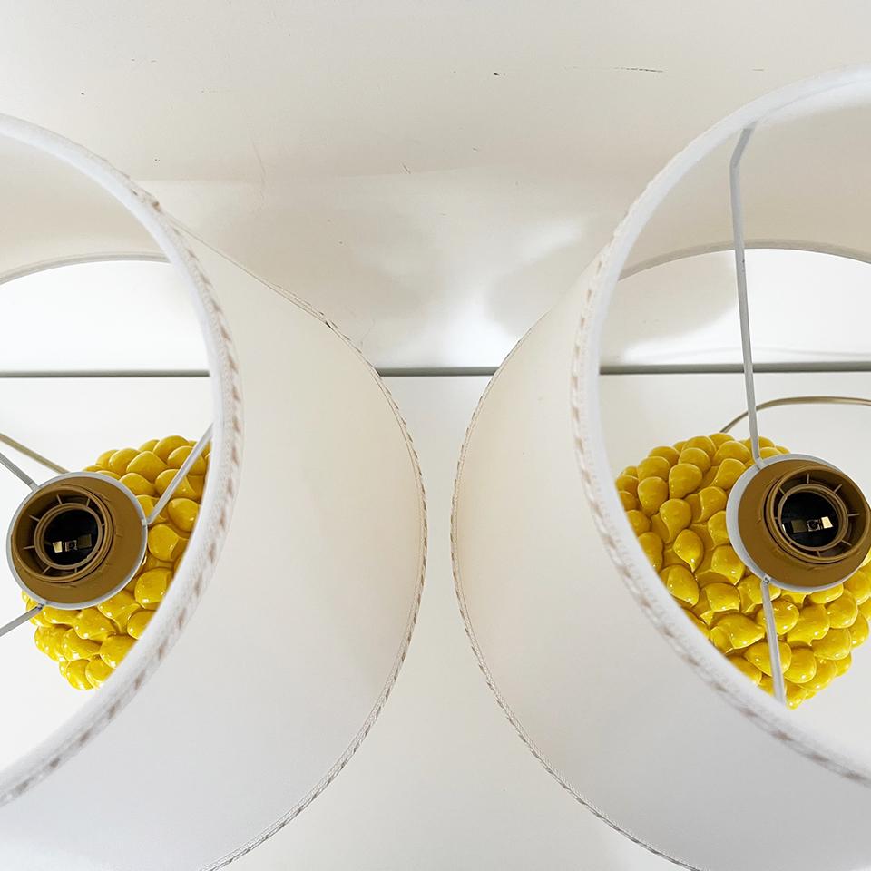Italian Caltagirone Ceramics a Pair of Yellow Table Lamps