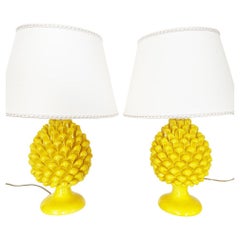 Caltagirone Ceramics a Pair of Yellow Table Lamps