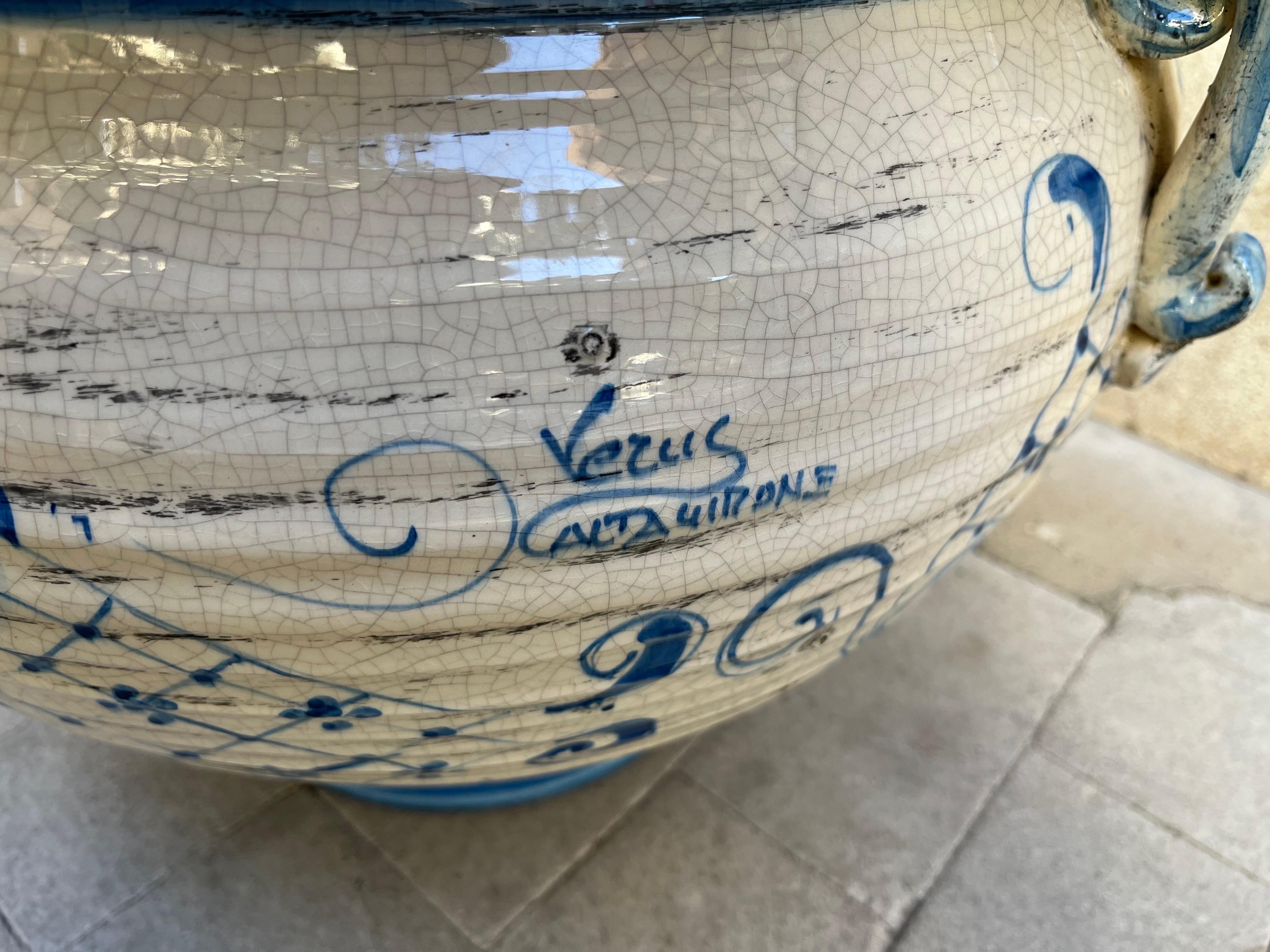 Caltagirone Vase Decorated by Hand and Signed 1980s For Sale 2