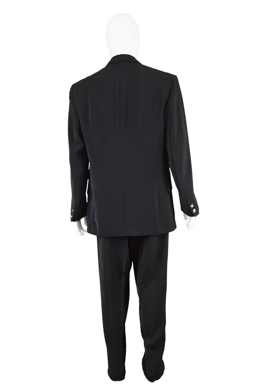 Black Calugi e Gianelli Vintage 1980s Mens 2 Piece Suit with Built in Vest Waistcoat