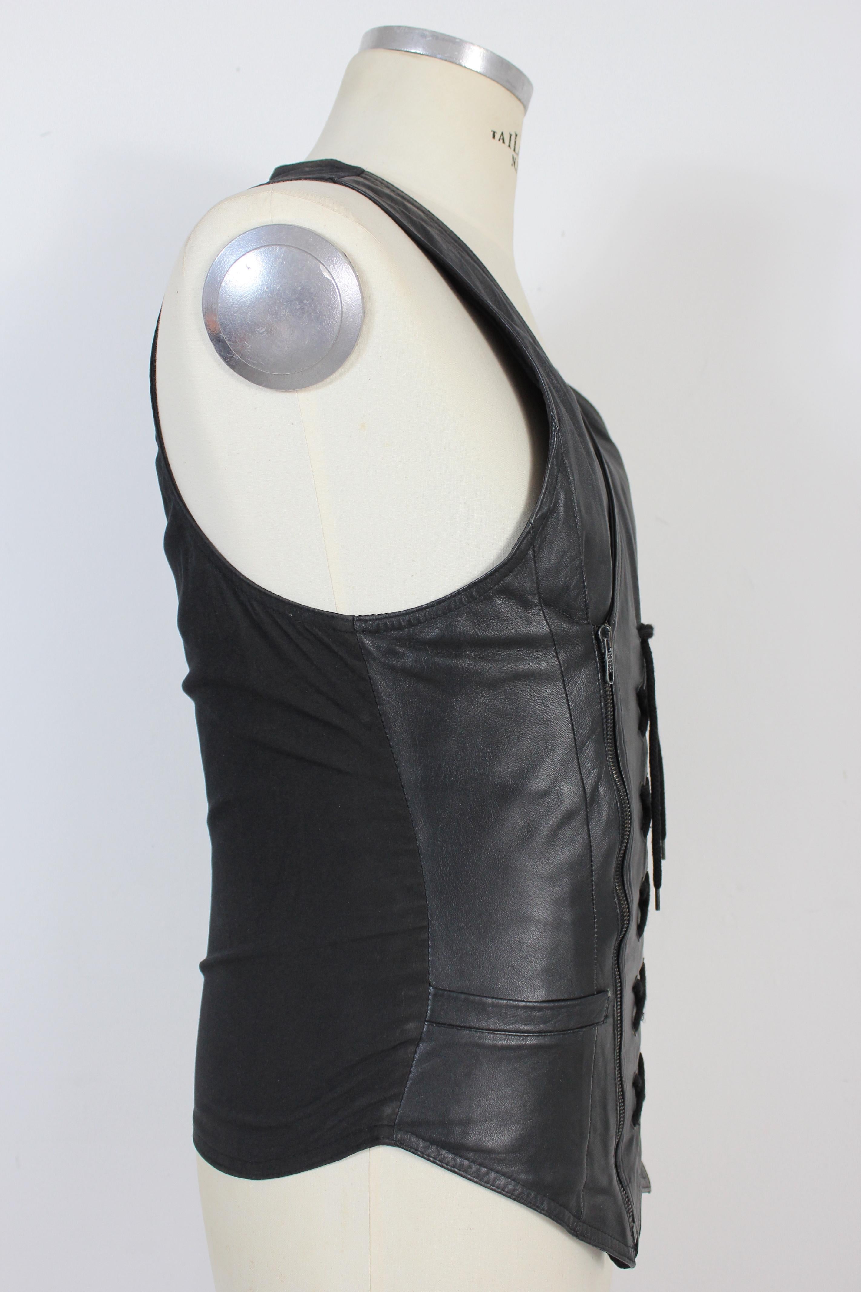 Calugi e Giannelli Black Leather Biker Vest In Excellent Condition In Brindisi, Bt