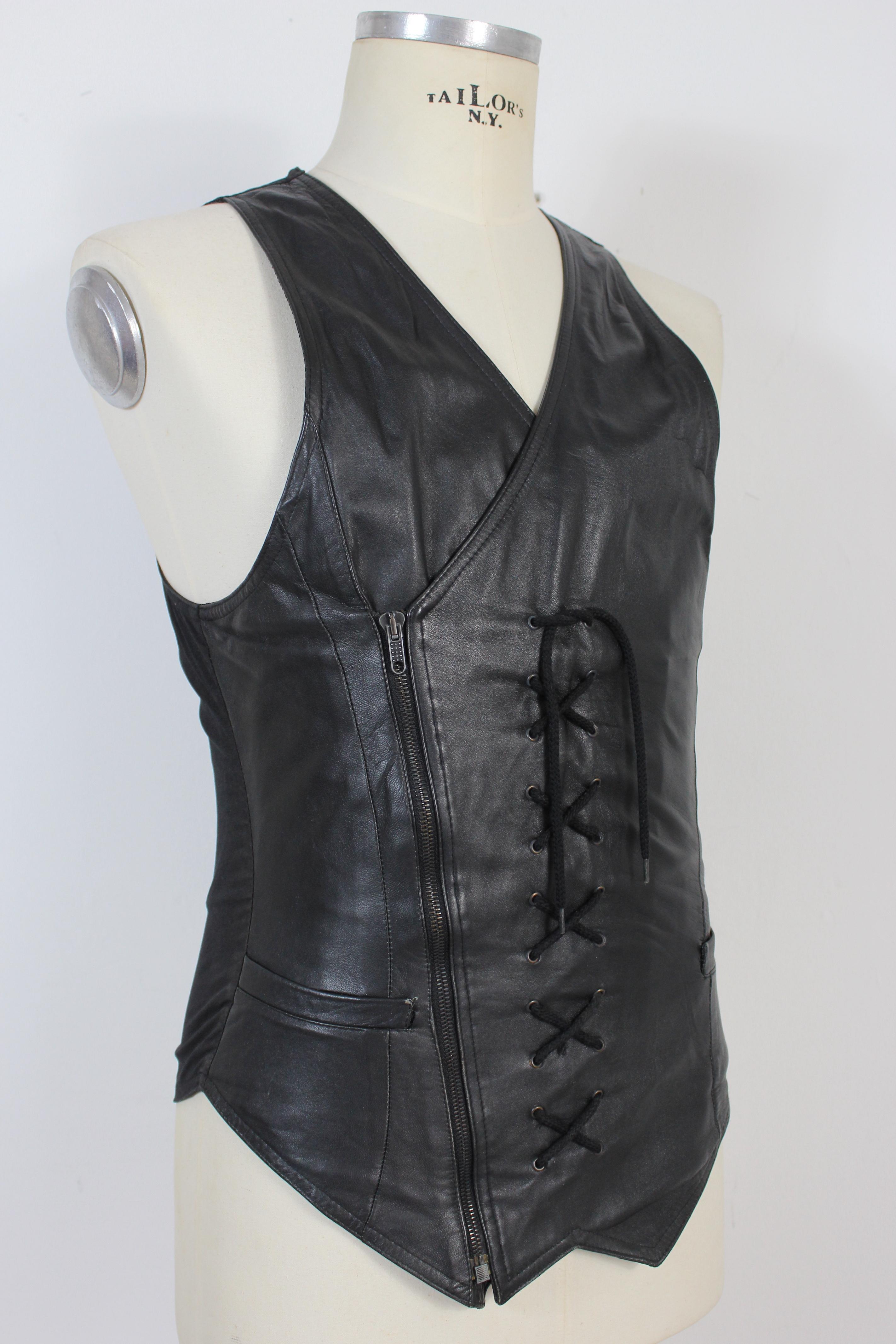 Men's Calugi e Giannelli Black Leather Biker Vest