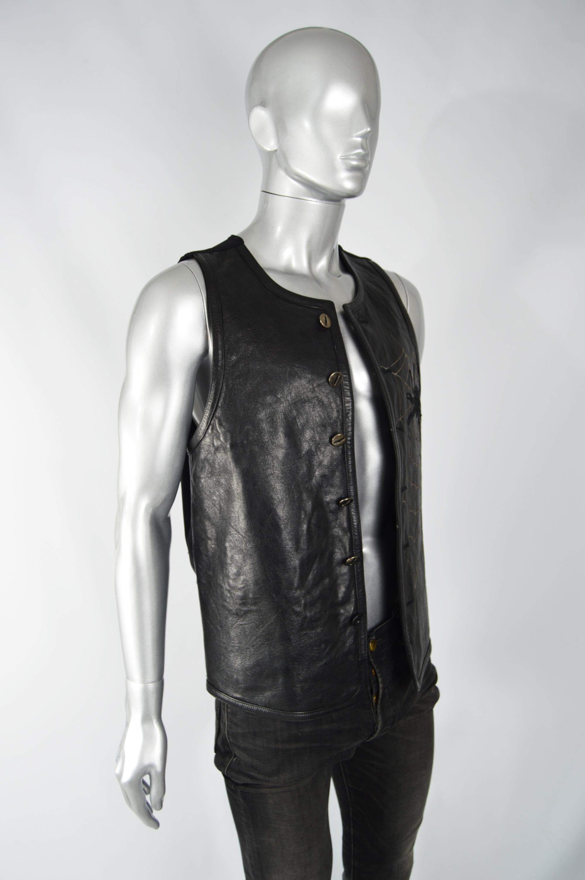 Men's Calugi e Giannelli  Mens Embroidered & Cut Out Leather Vest For Sale