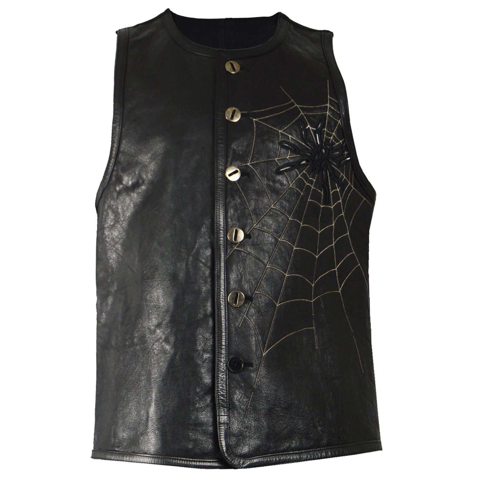 Calugi e Giannelli  Mens Embroidered & Cut Out Leather Vest For Sale