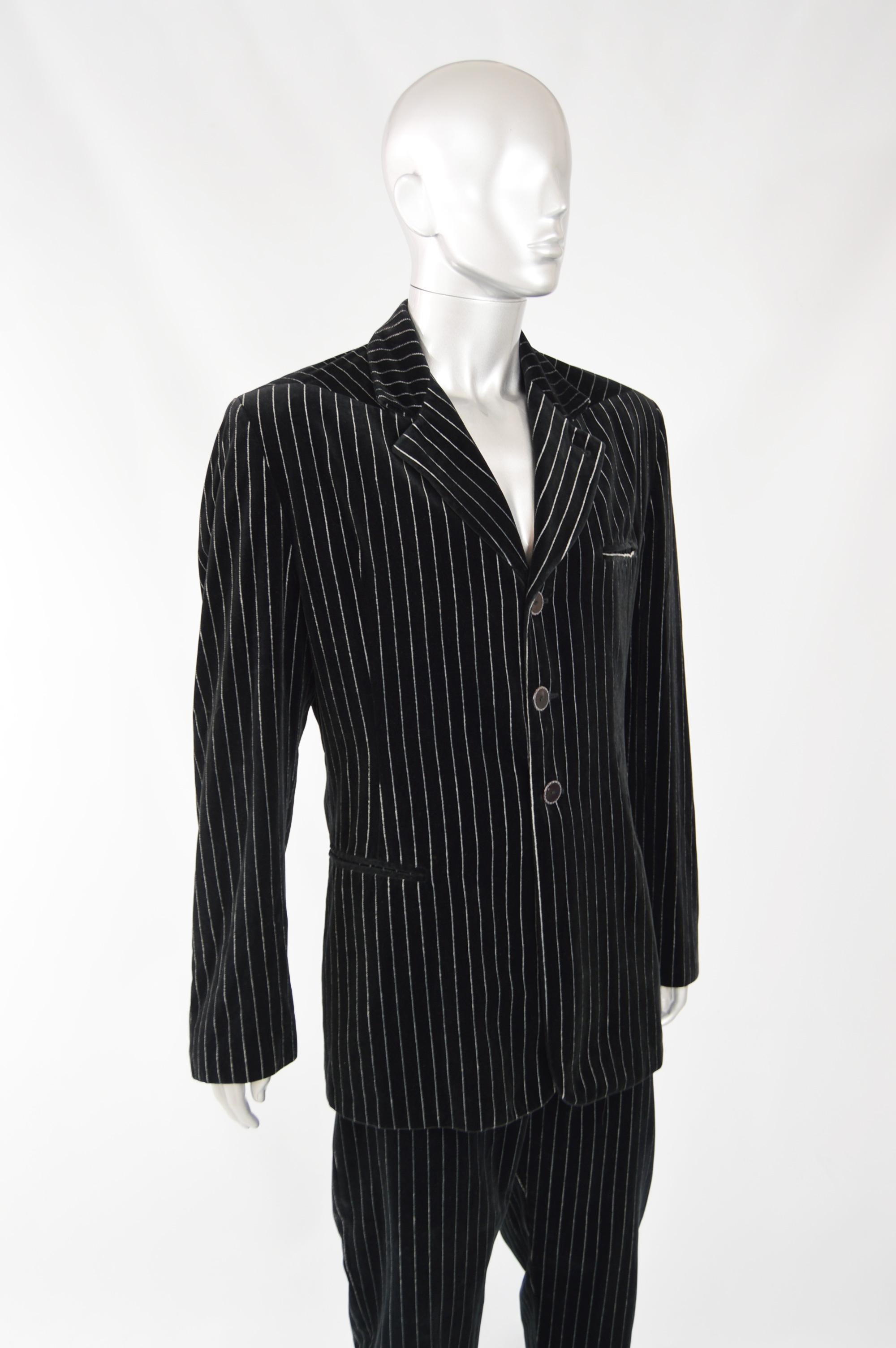 Black Calugi e Giannelli Mens Velvet Pinstripe Suit For Sale