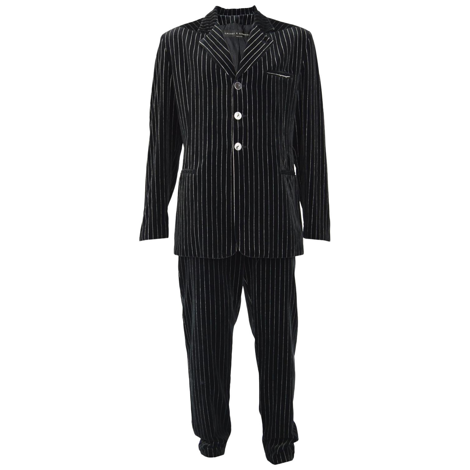 Calugi e Giannelli Mens Velvet Pinstripe Suit For Sale