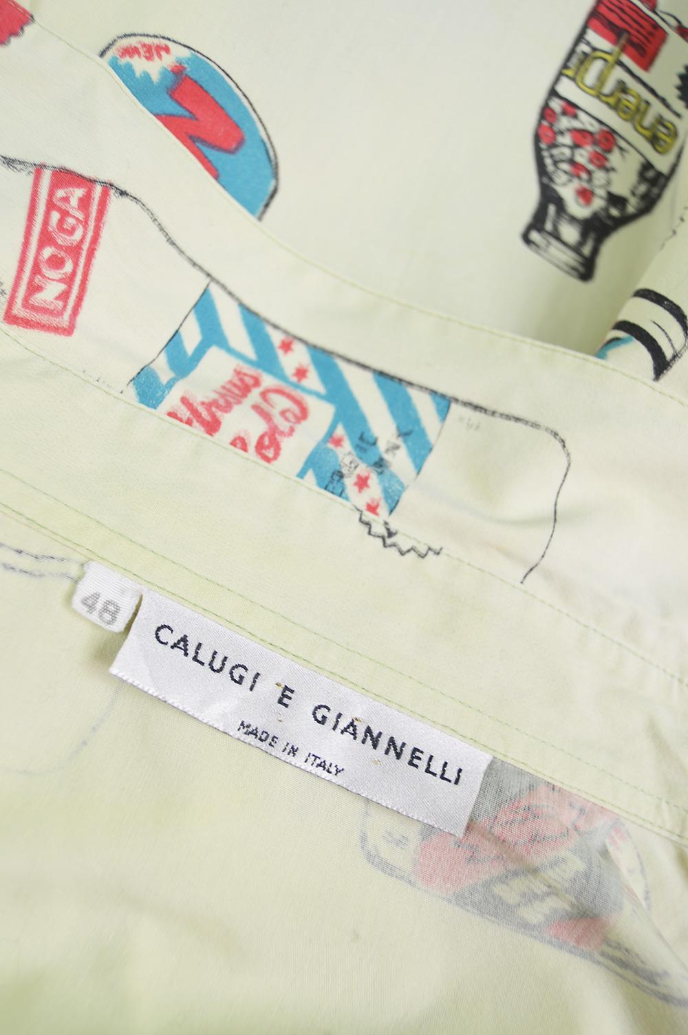 Calugi e Giannelli Men's Vintage Pale Yellow Advertising Print Shirt, 1980s 6