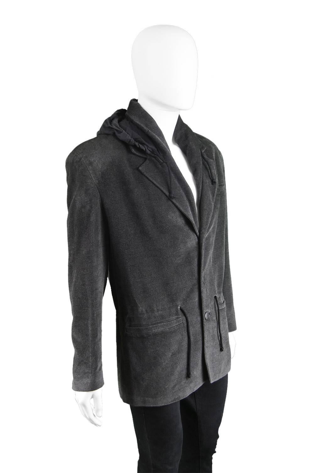 Calugi e Giannelli Vintage 1980's Gray Double Collar Mens Built-in Hood Jacket  1