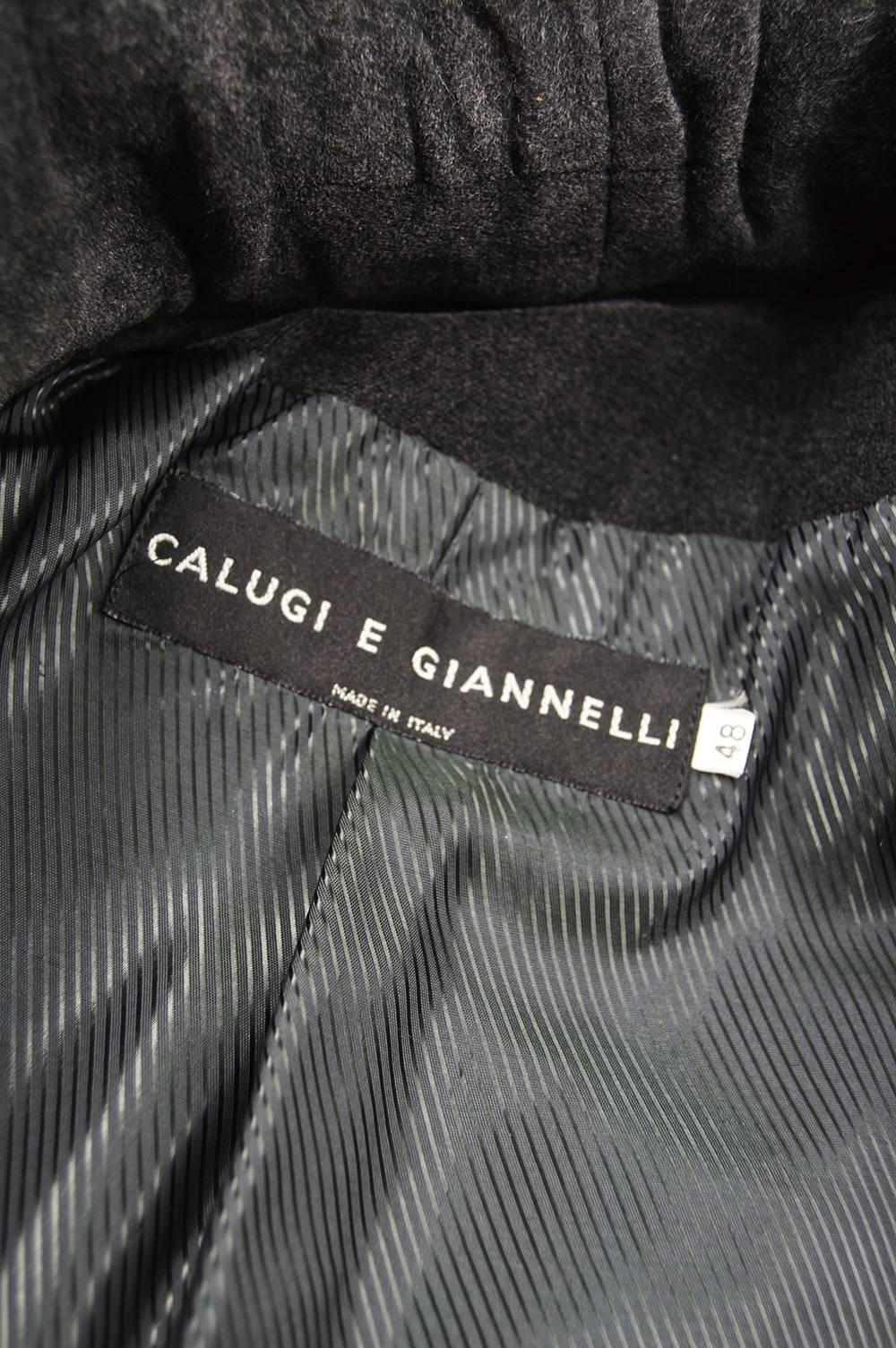 Calugi e Giannelli Vintage 1980's Gray Double Collar Mens Built-in Hood Jacket  3