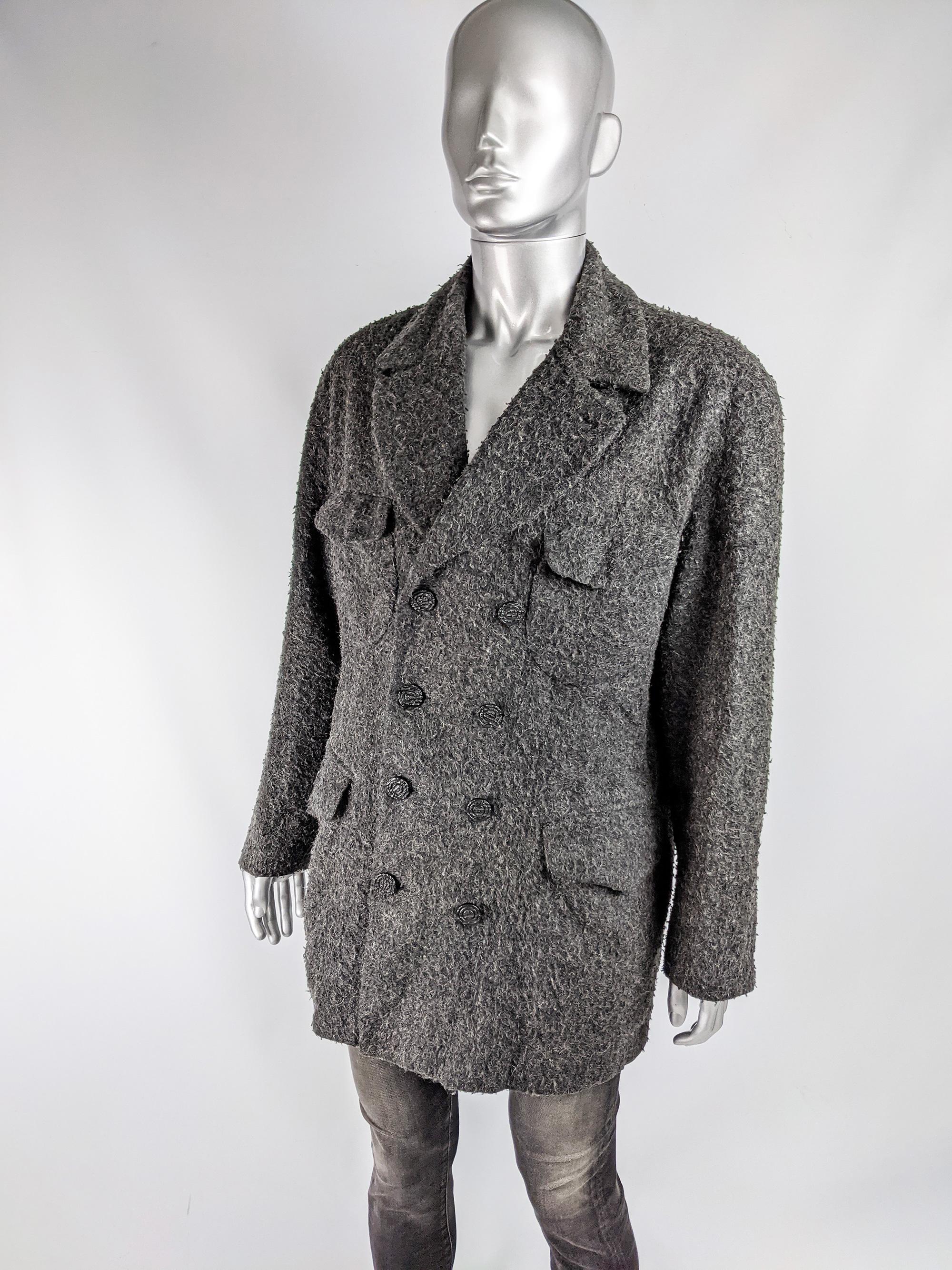 Black Calugi e Giannelli Vintage Mens Grey Boucle Tweed Jacket For Sale