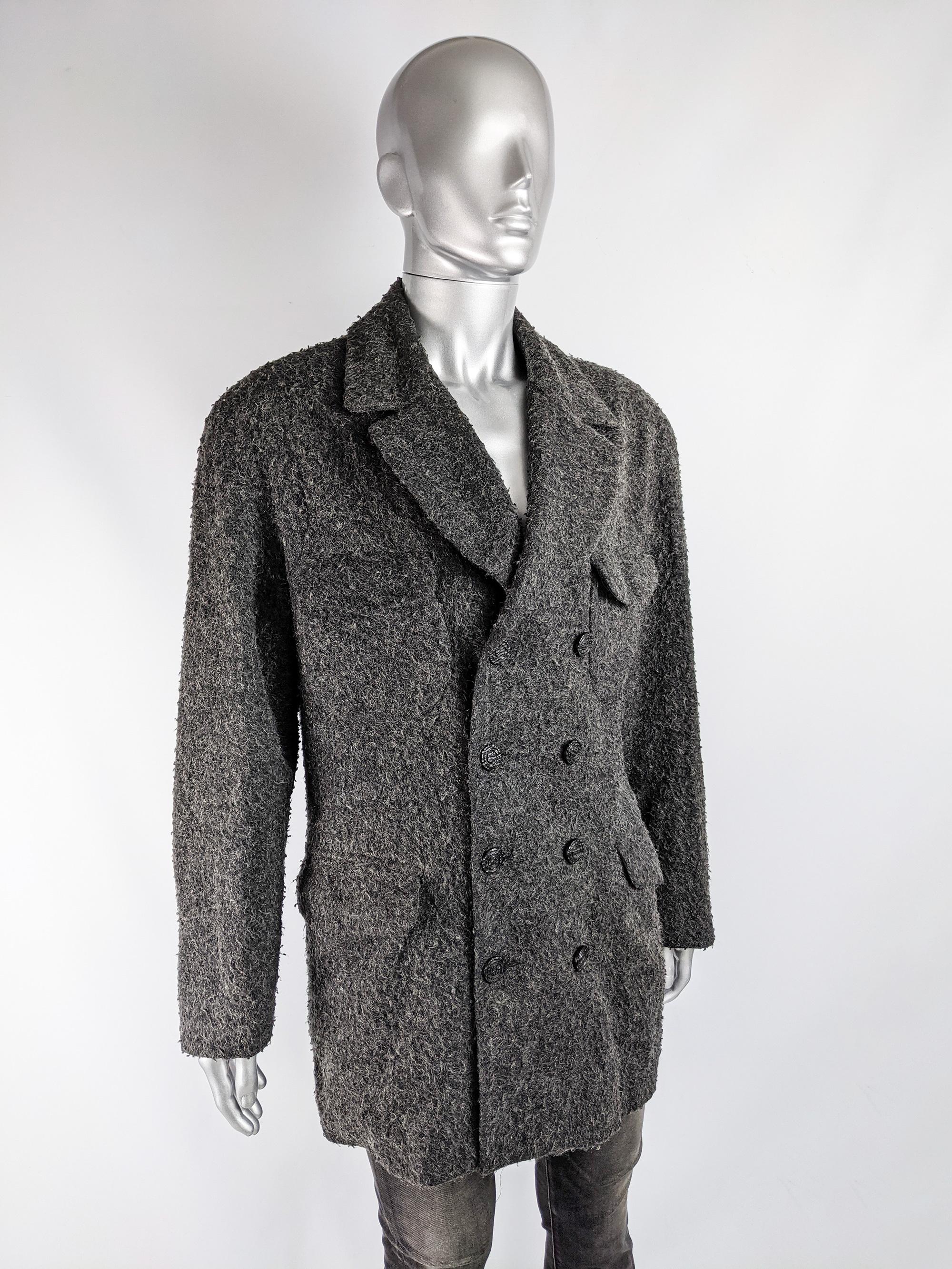 Calugi e Giannelli Vintage Mens Grey Boucle Tweed Jacket In Excellent Condition For Sale In Doncaster, South Yorkshire