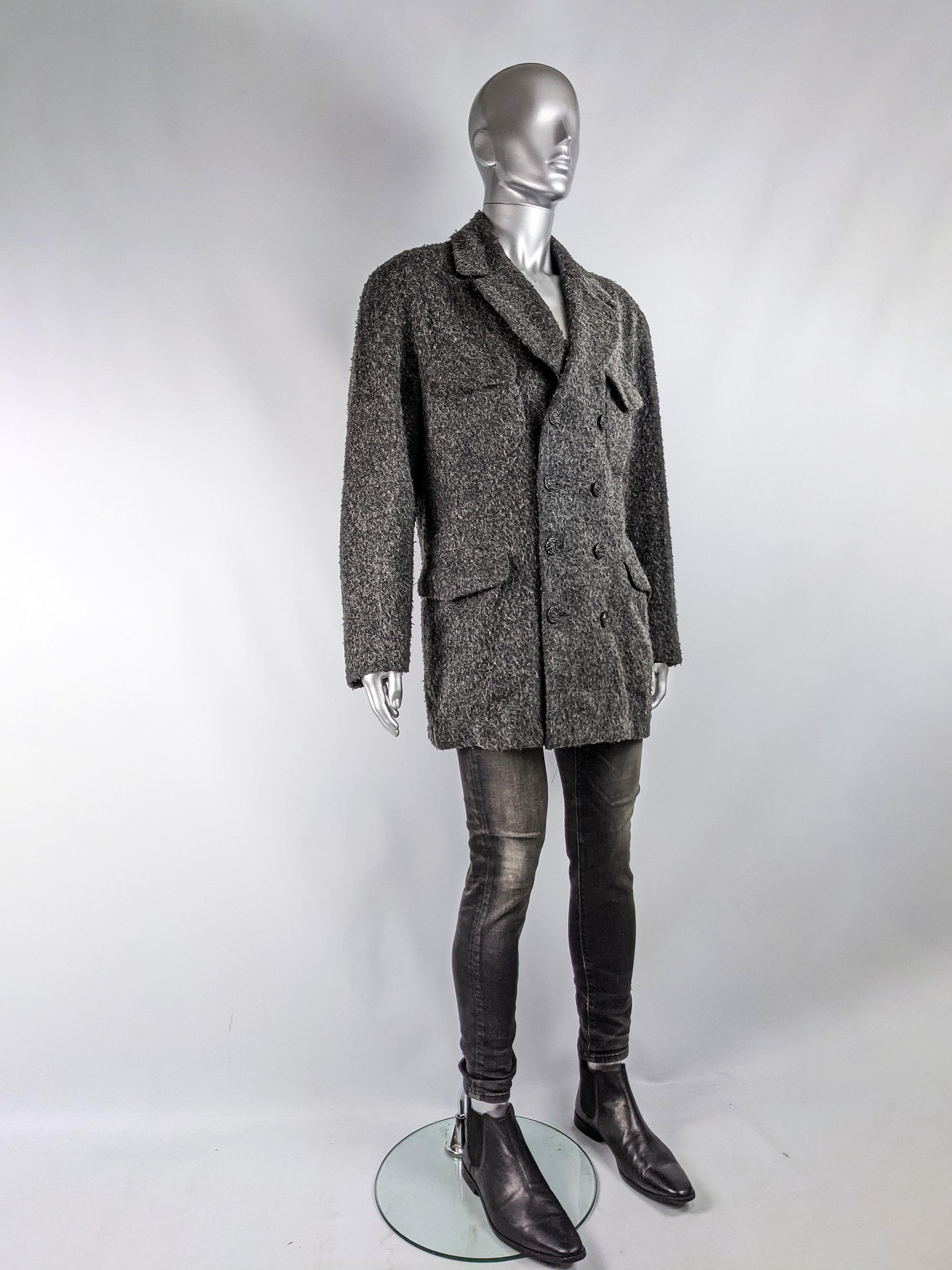 Calugi e Giannelli Vintage Mens Grey Boucle Tweed Jacket For Sale 1
