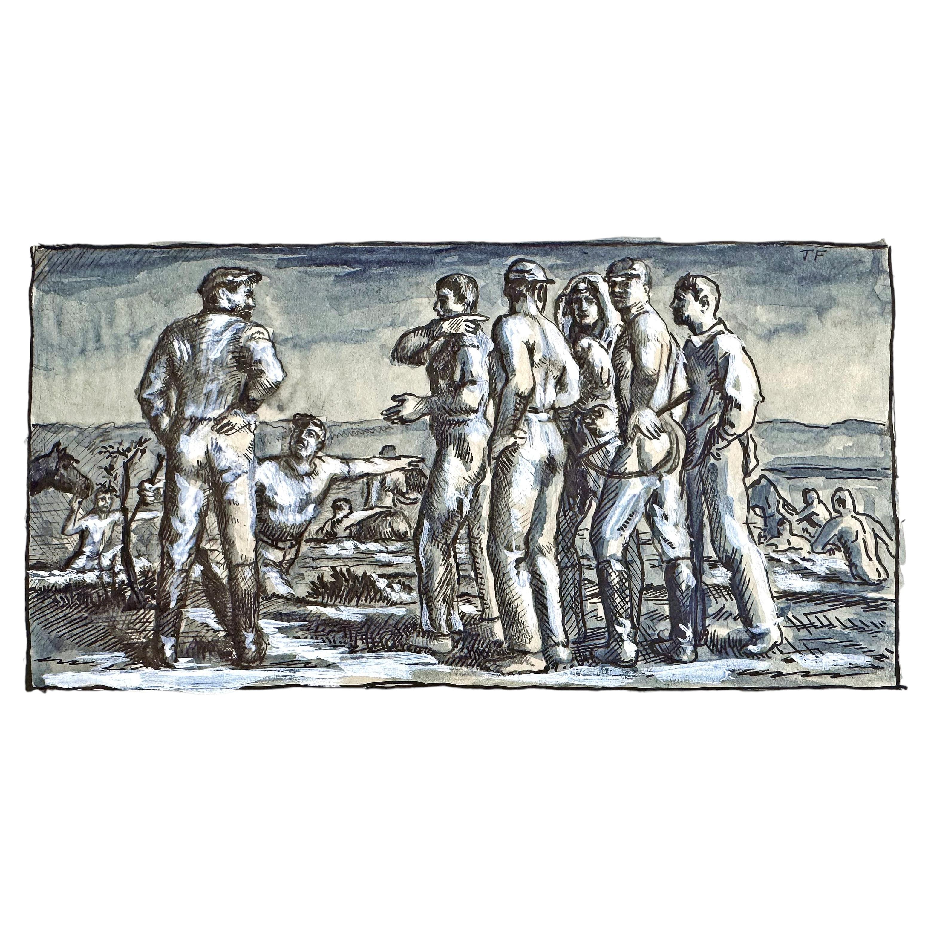 "Calvarymen Crossing", Important Study for Landmark WPA Mural by Jared French