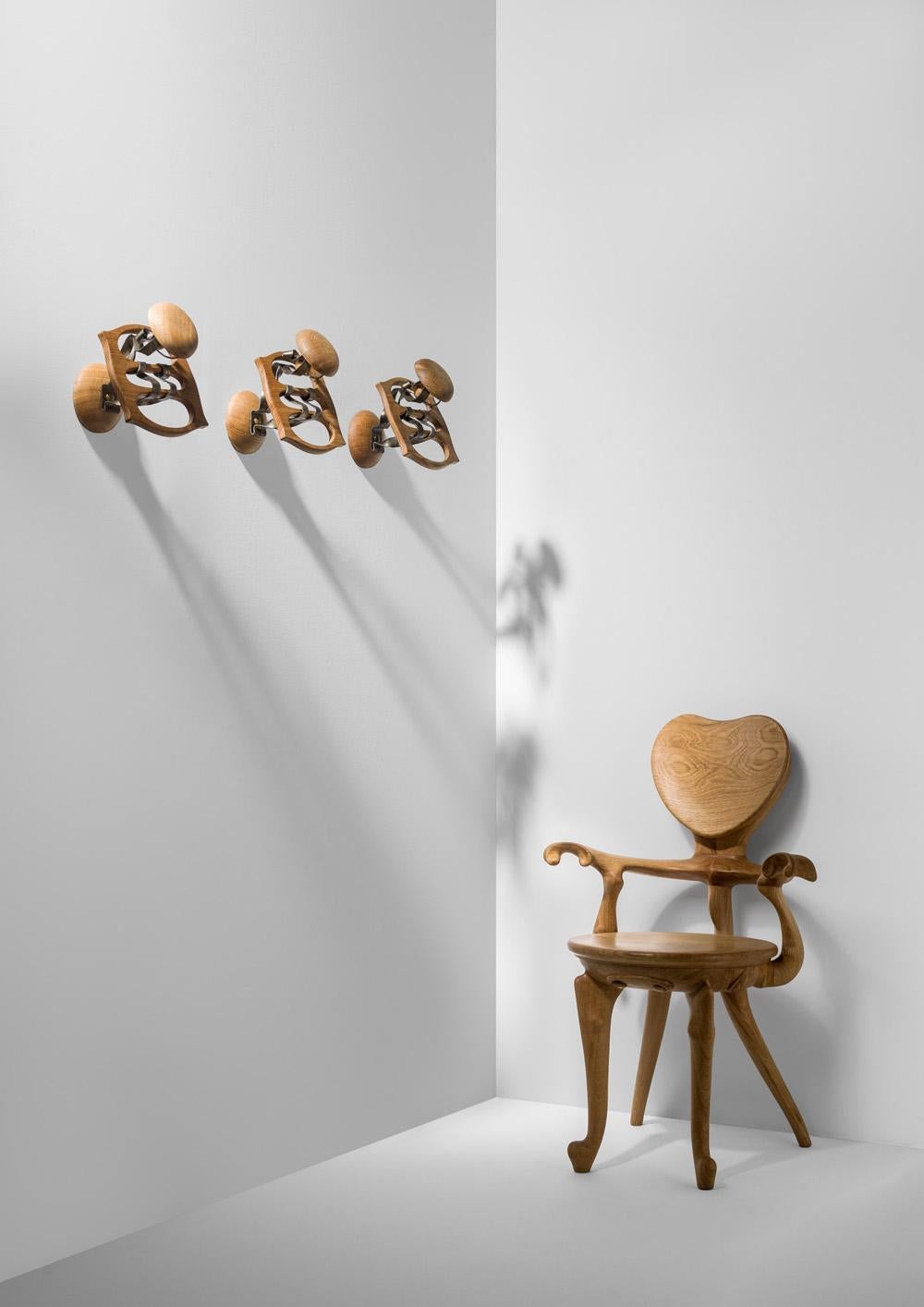 Spanish Calvet armchair in wood heart shape by Antoni Gaudi For Sale
