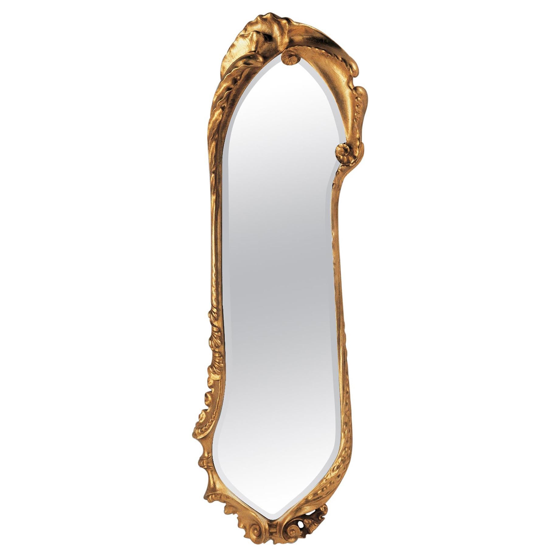  Oak Varnished Gold brass Calvet wall mirror by Antoni Gaudí, Spanish Design 