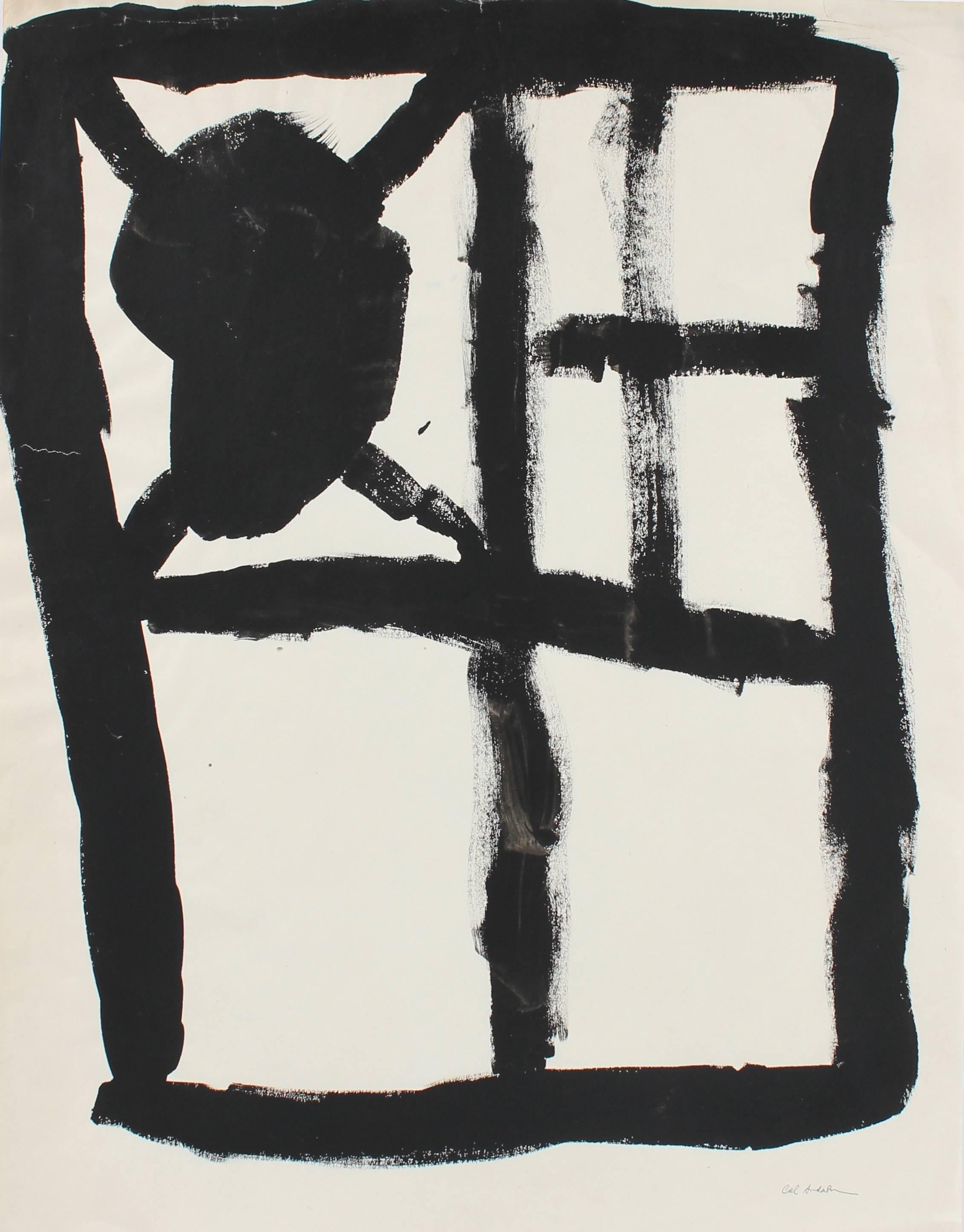 Calvin Anderson Abstract Drawing - Modernist Minimal Abstract in Gouache, 20th Century