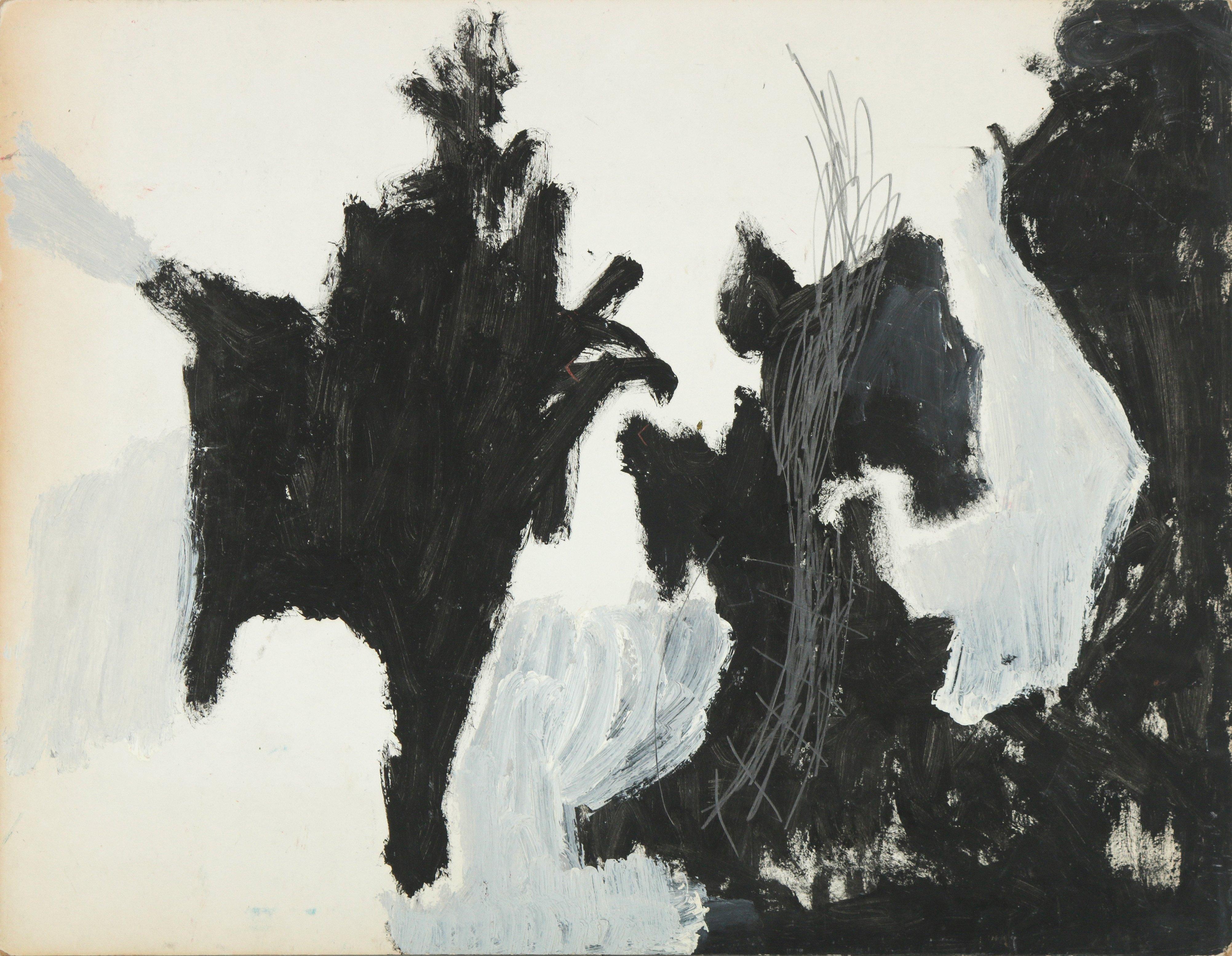 Gestural Monochrome Abstract 1940-50s Oil & Graphite