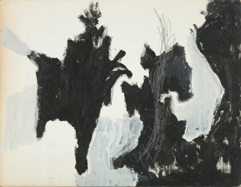 Calvin Anderson Abstract Drawing - Gestural Monochrome Abstract 1940-50s Oil & Graphite